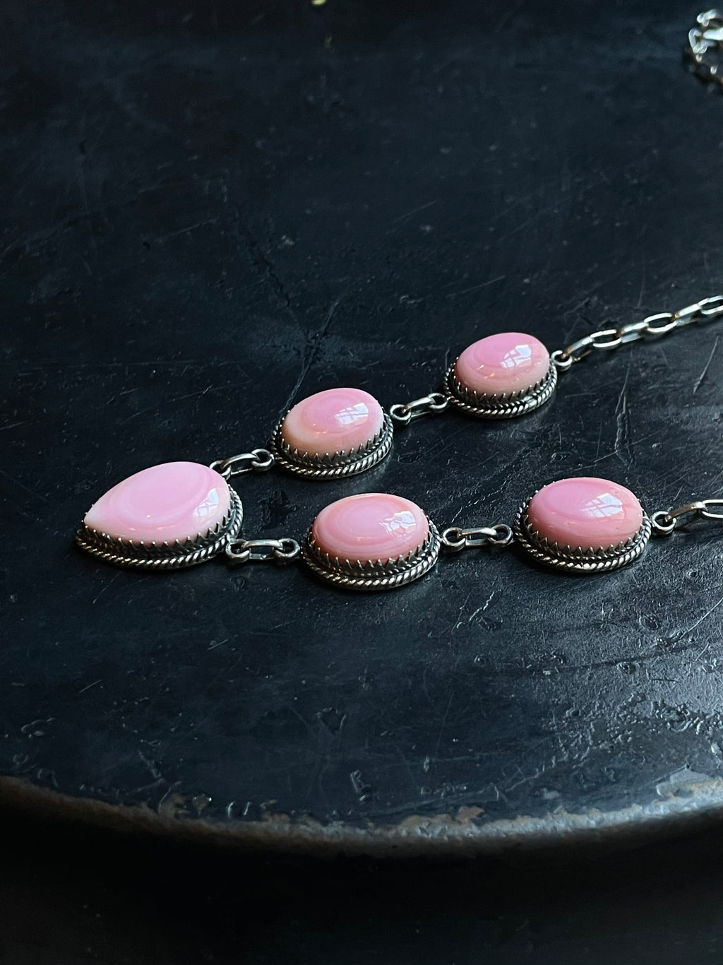 Pink Conch Lariat Necklace | 925 Sterling Silver E366