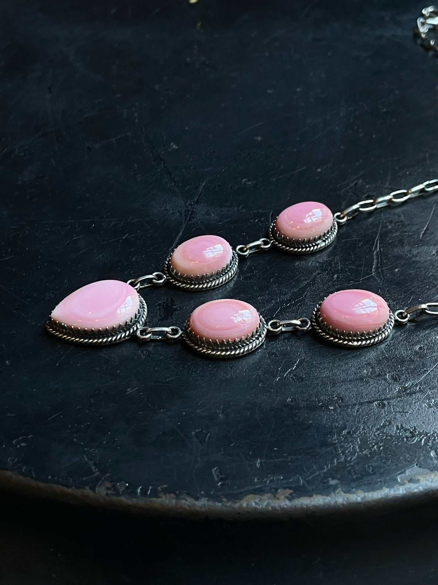 Pink Conch Lariat Necklace | 925 Sterling Silver E366