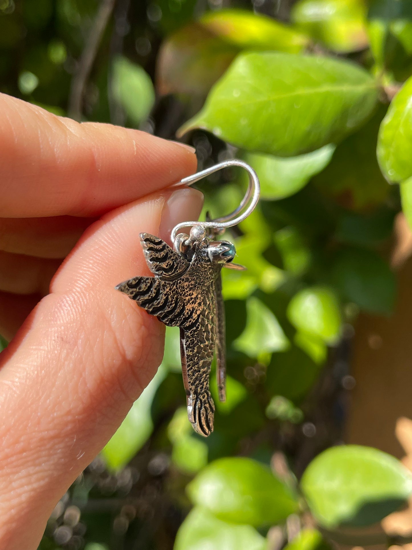 Kingman Turquoise Hummingbird Dangle Earrings | 925 Sterling Silver B910