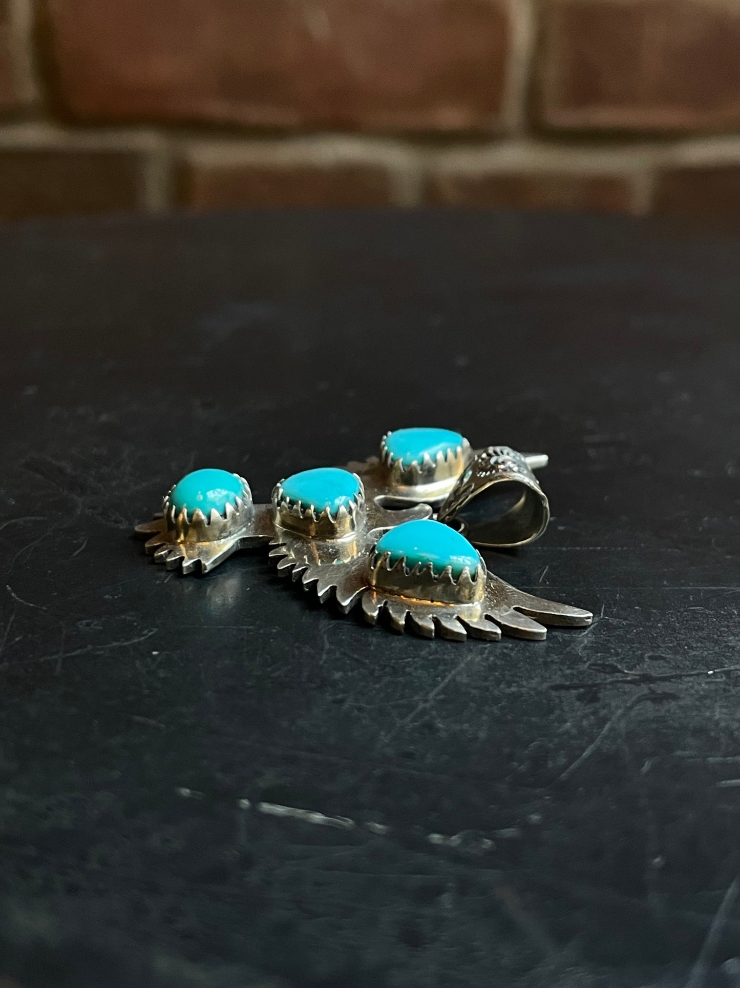 Kingman Turquoise Thunderbird Pendant | Sterling Silver E931
