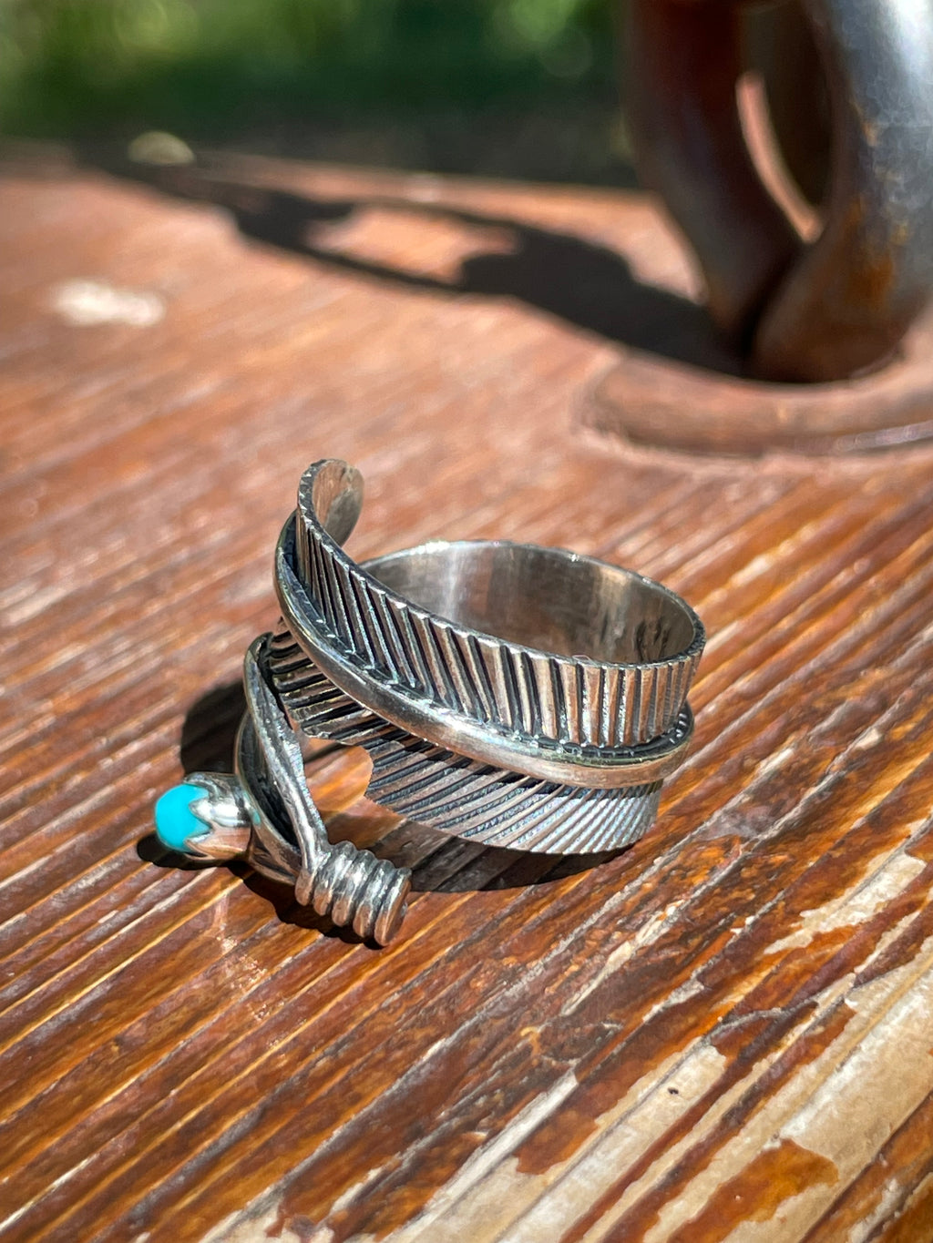 Turquoise Feather Wrap Ring Size 6.5 | Sterling Silver 925 B372