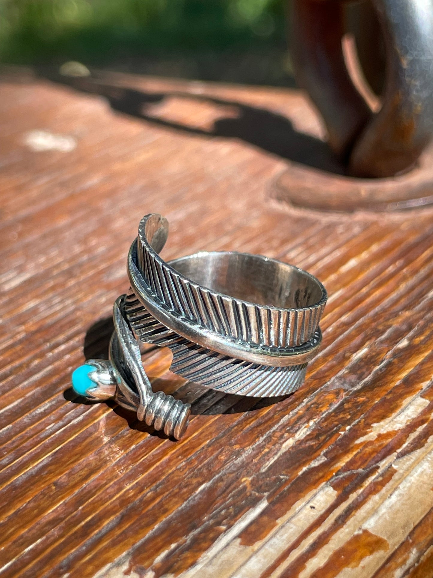 Turquoise Feather Wrap Ring Size 6.5 | Sterling Silver 925 B372