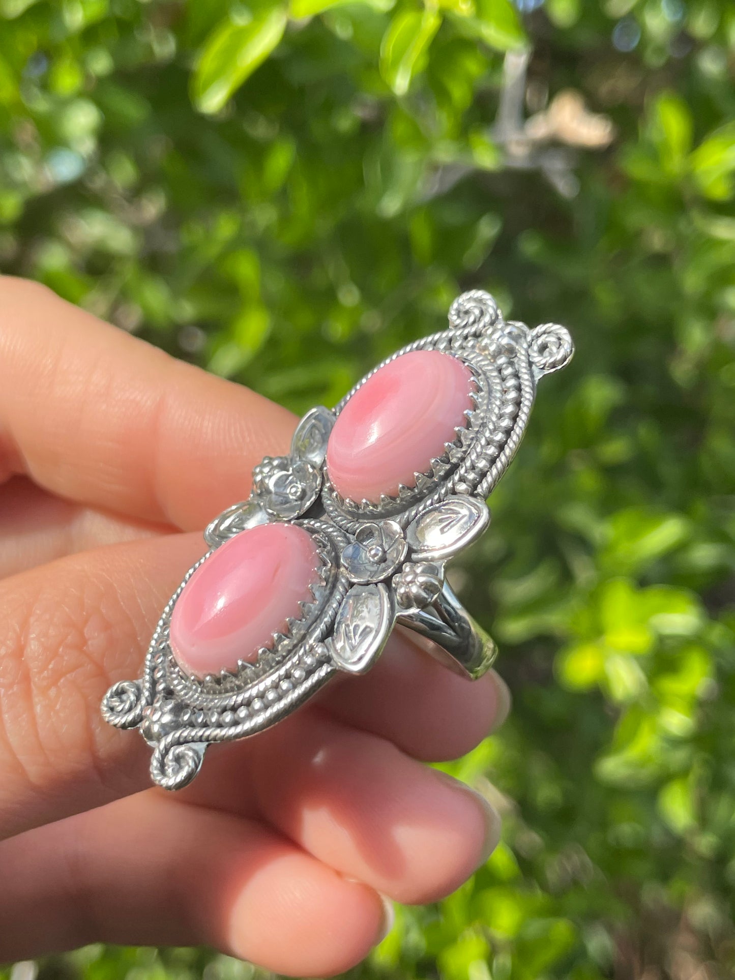 Pink Conch Floral Ring Size 7 | 925 Sterling Silver B583