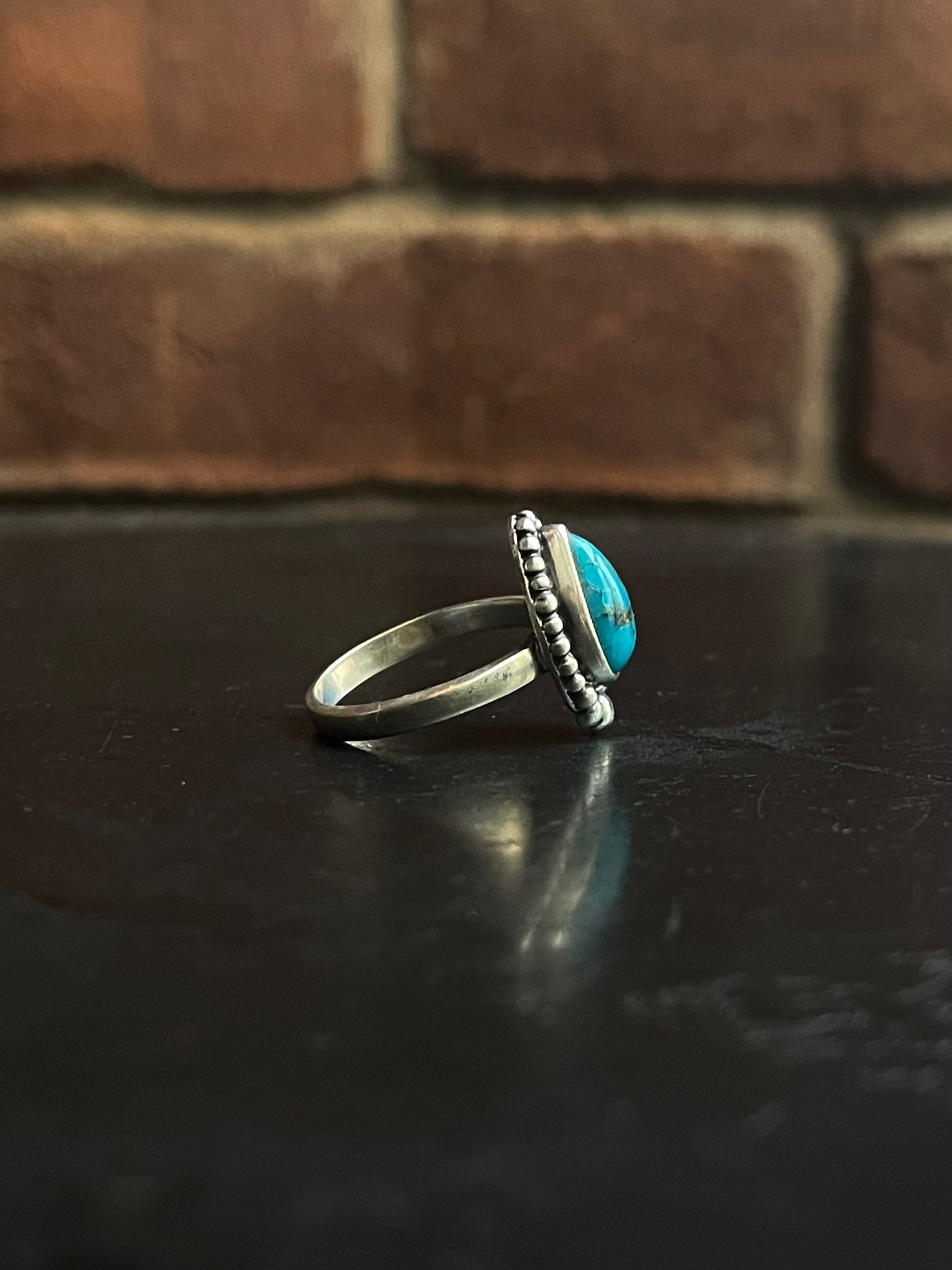 Kingman Turquoise Tear Drop Ring | Sterling Silver | Size 7 G378
