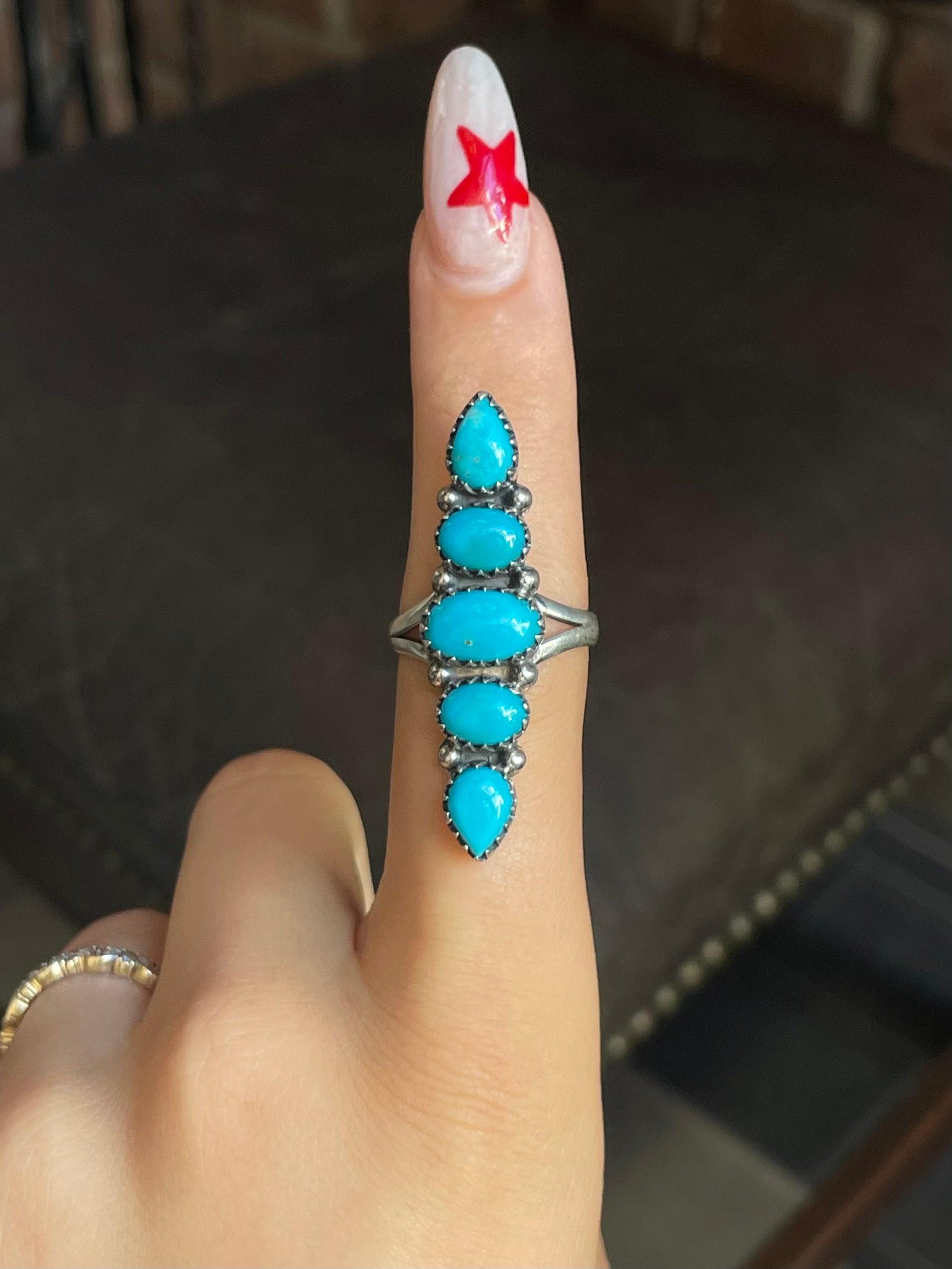 Kingman Turquoise Row Ring Size 8.5 | 925 Sterling Silver G587