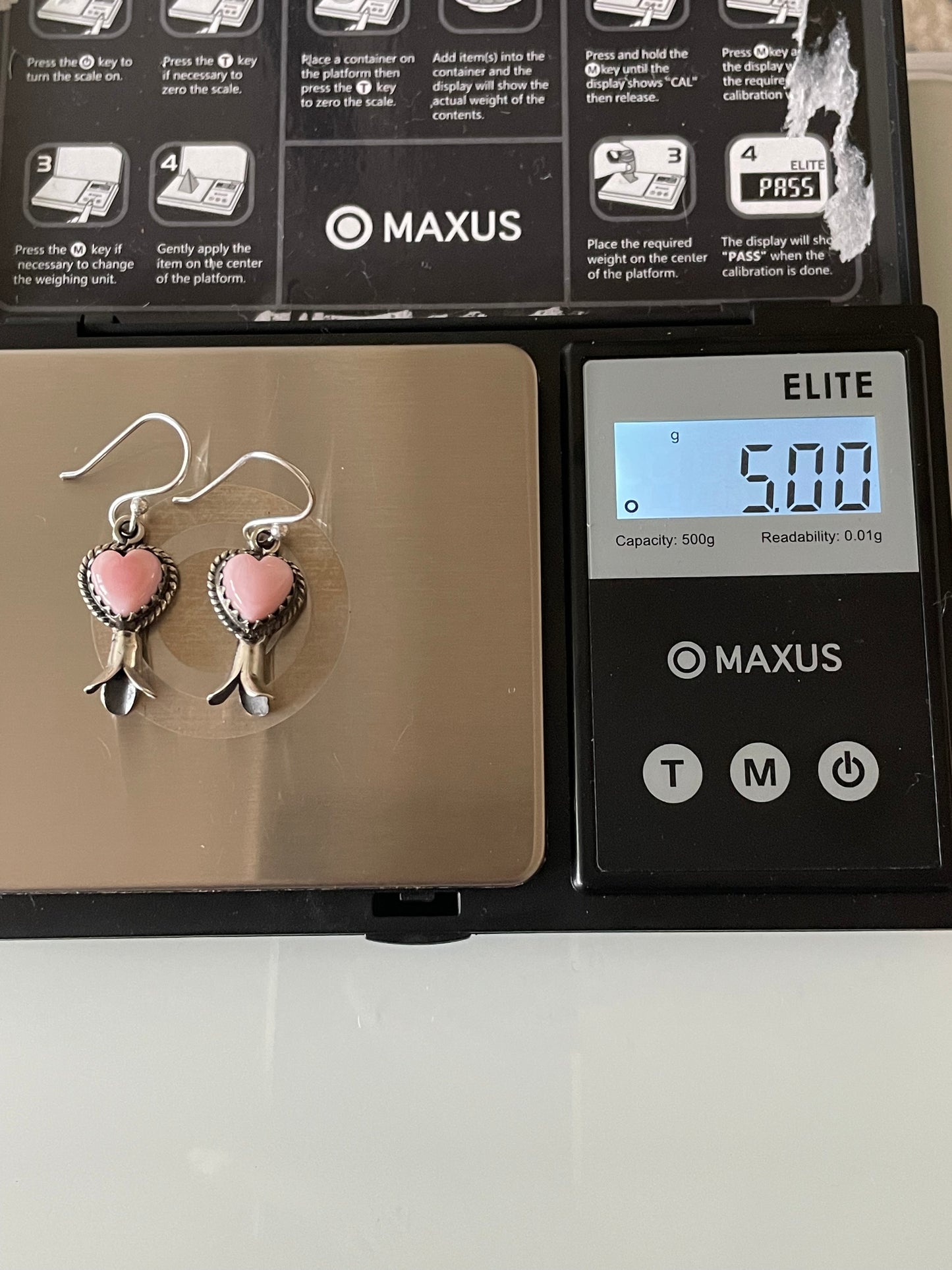 Pink Conch Squash Blossom Earrings | Heart Drop Hook E677