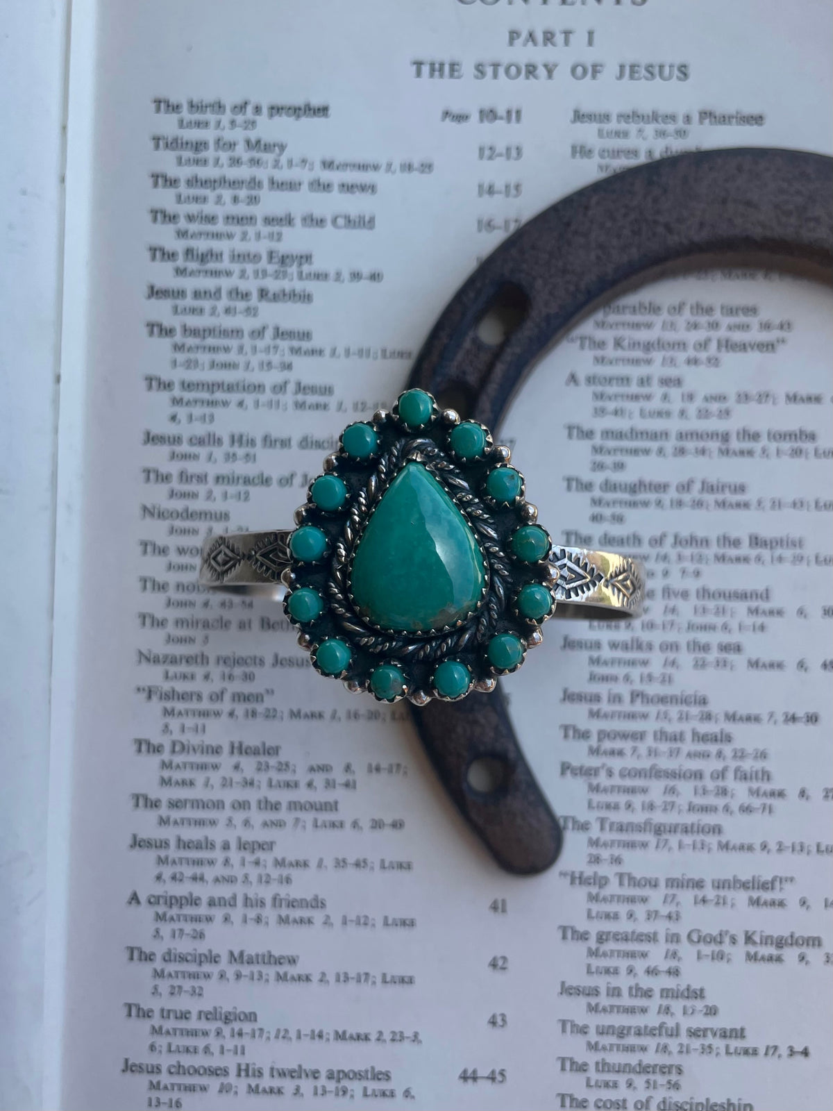 Turquoise Cluster Cuff Bracelet | 925 Sterling Silver G734