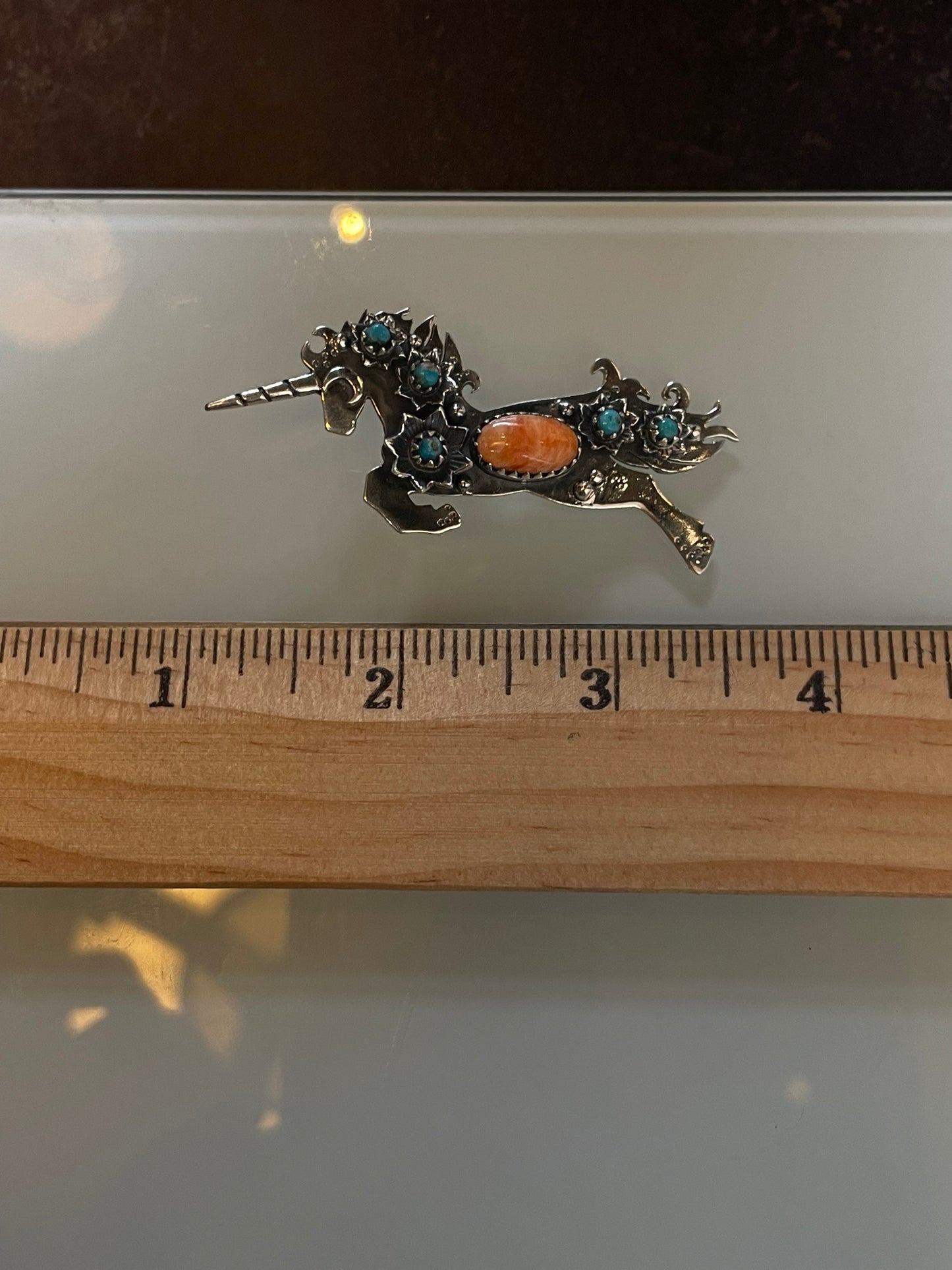 Spiny Oyster & Turquoise Unicorn Pendant | Sterling Silver 925 C664