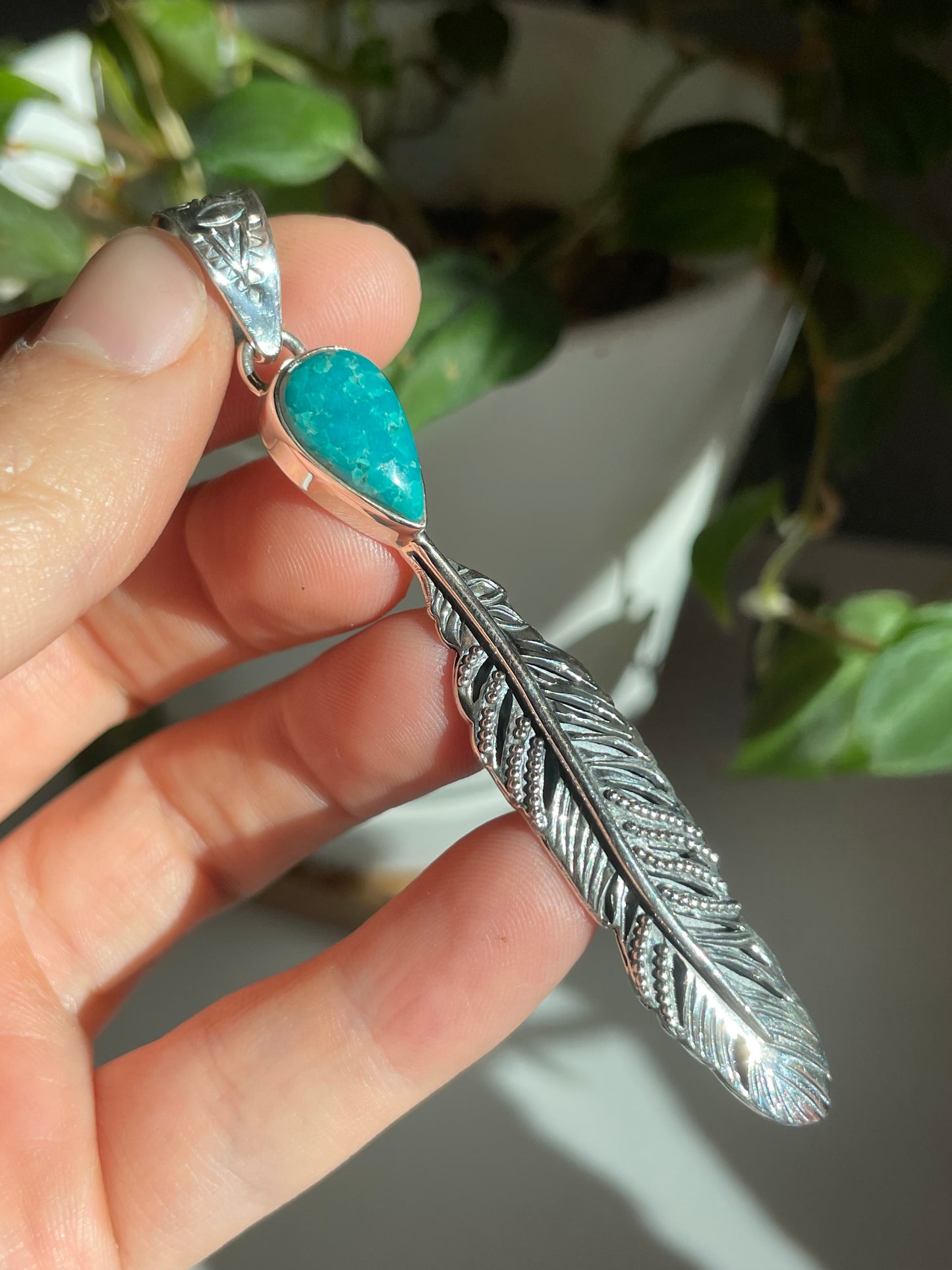 Turquoise Feather Pendant | Sterling Silver 925 B769