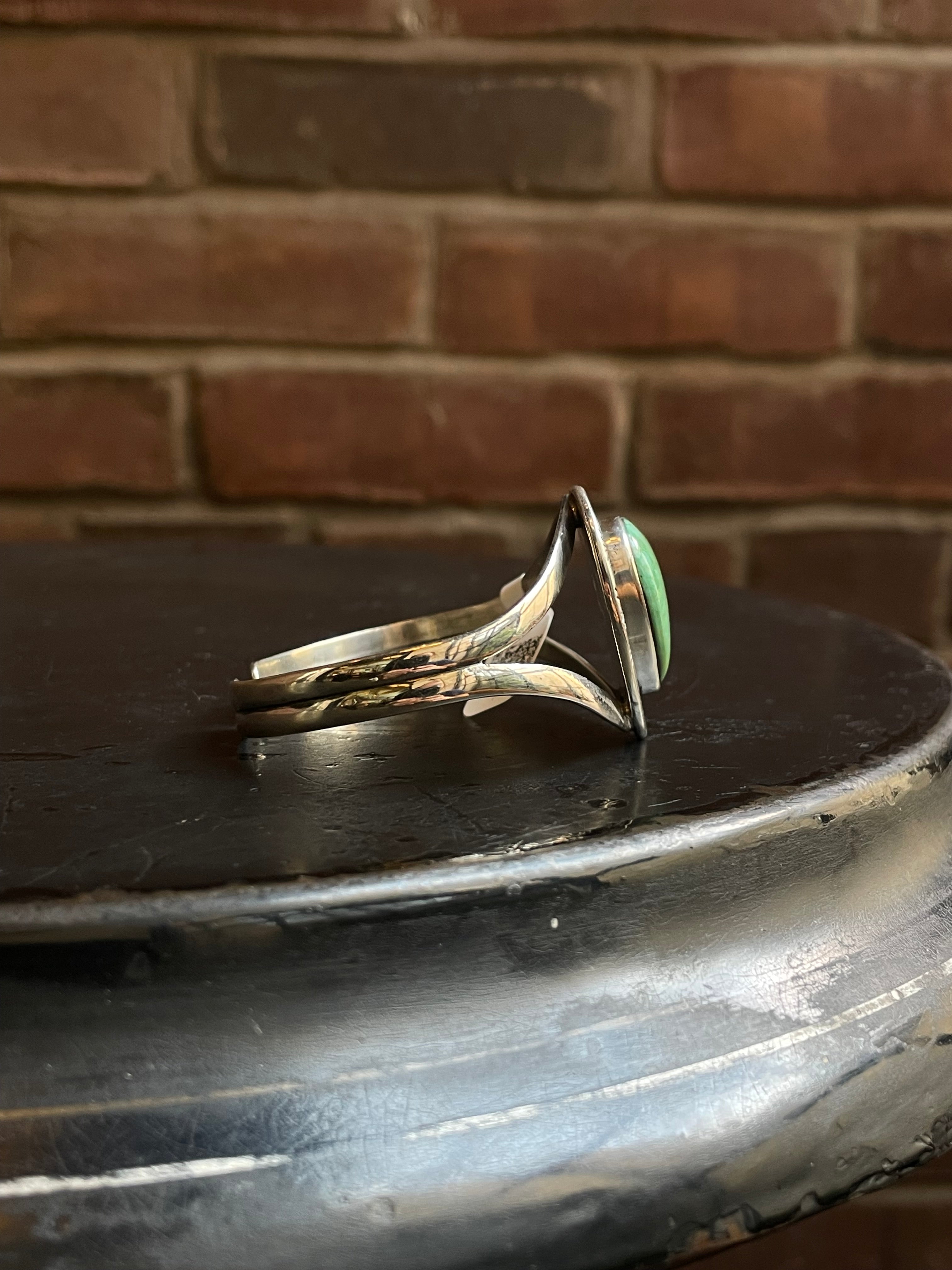 Adjustable Kingman Turquoise Heart Cuff | Sterling Silver | A769