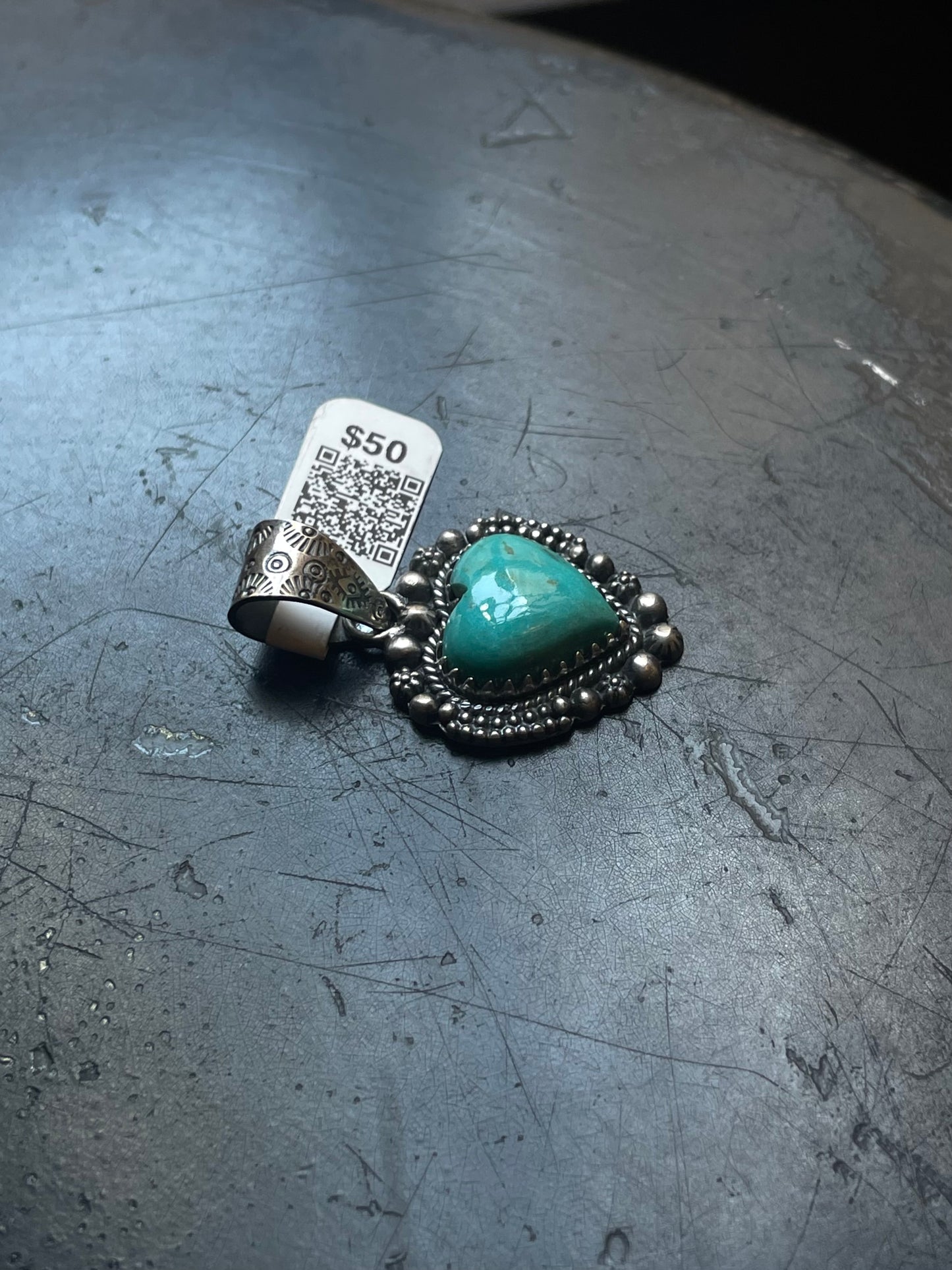 Kingman Turquoise Heart Pendant | Sterling Silver | A658