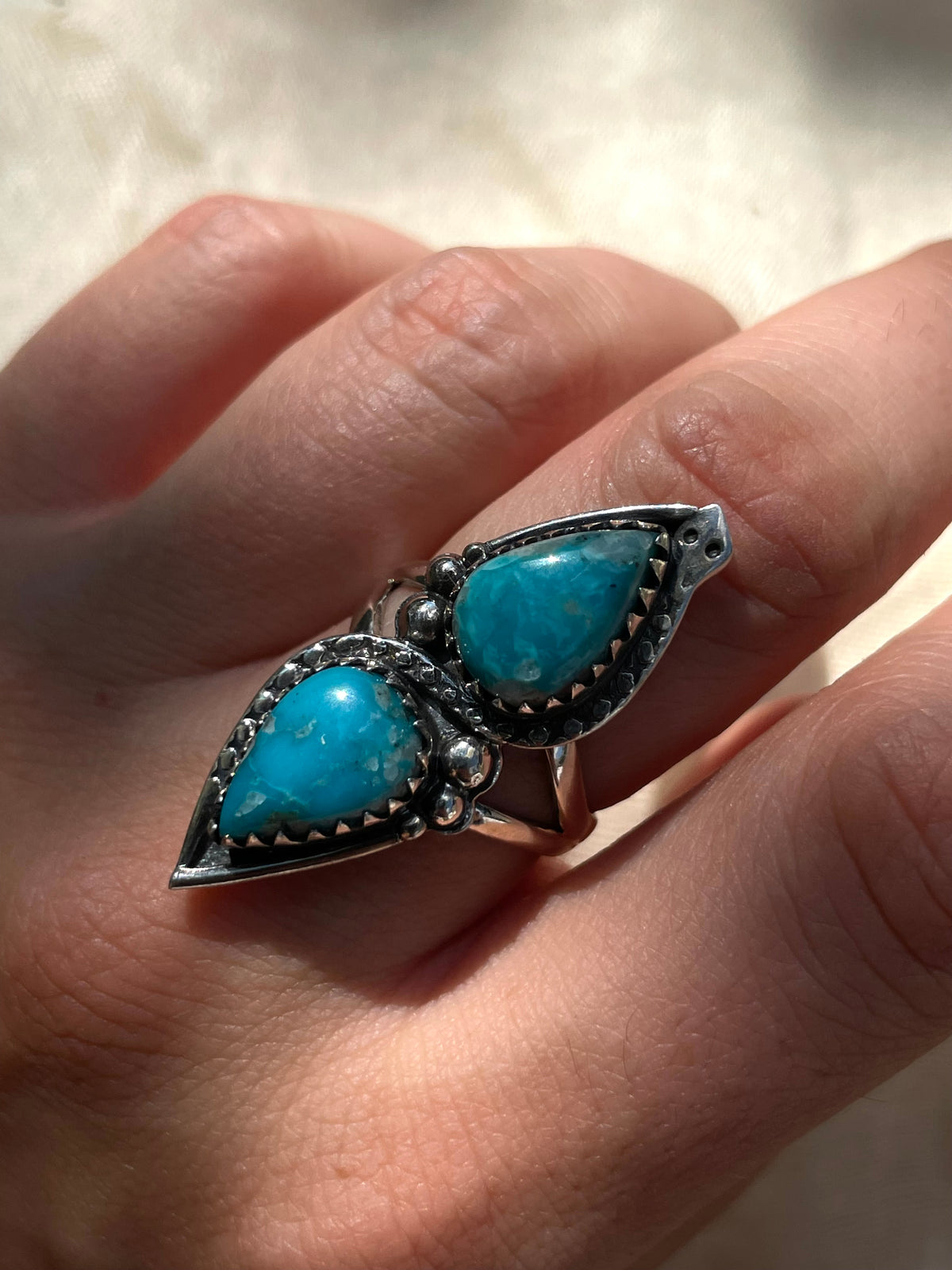 Turquoise Double Stone Ring Size 7 | 925 Sterling Silver C958