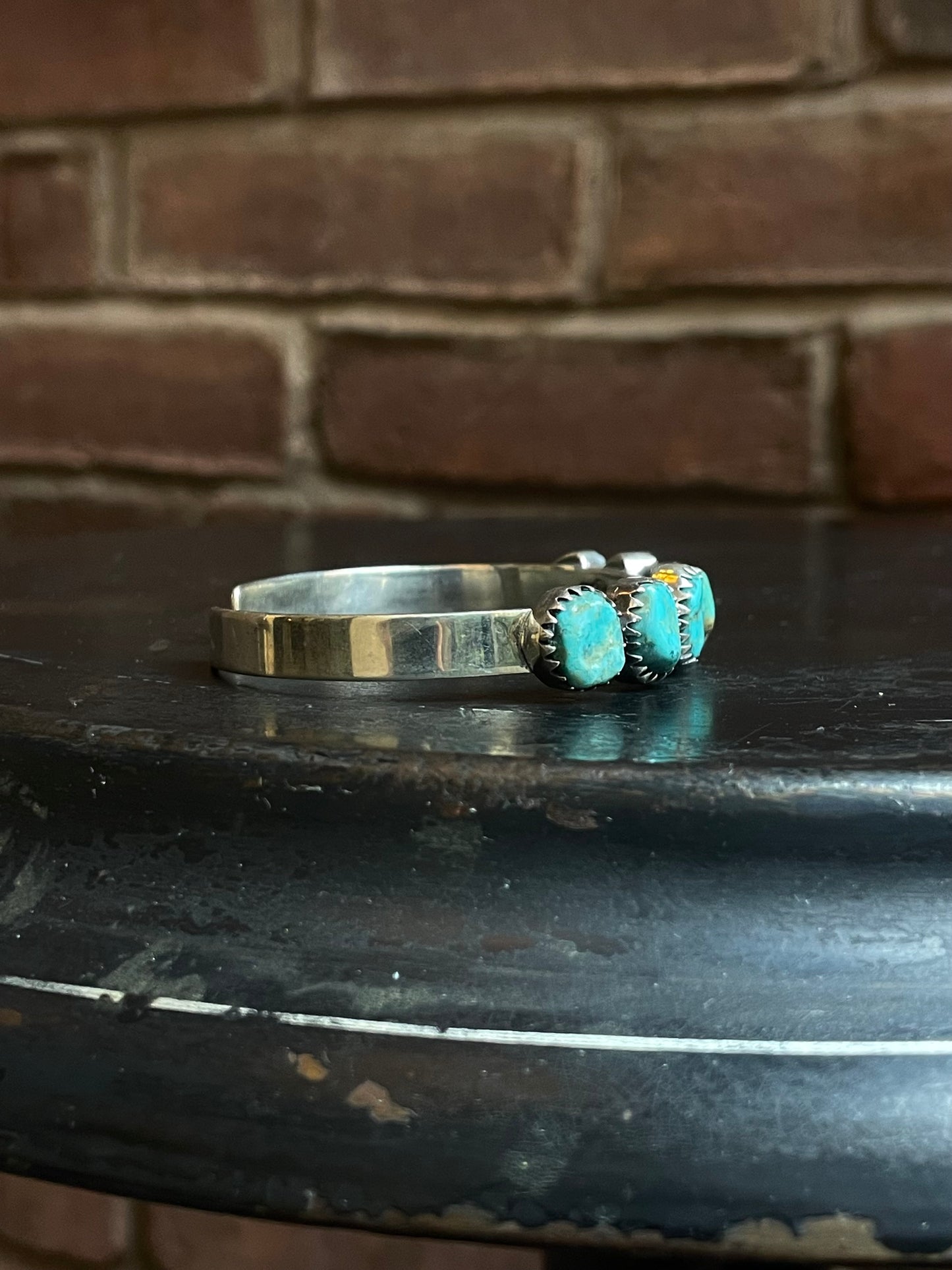 Kingman Turquoise Cuff | Mixed Shape Row | 925 Silver E539