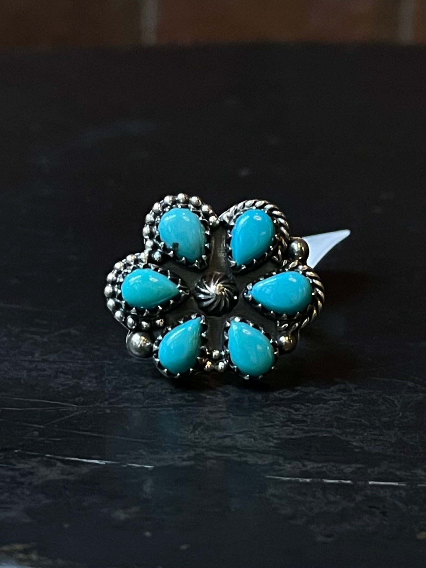 Kingman Turquoise Cluster Ring | Sterling Silver | Size 7 | A147