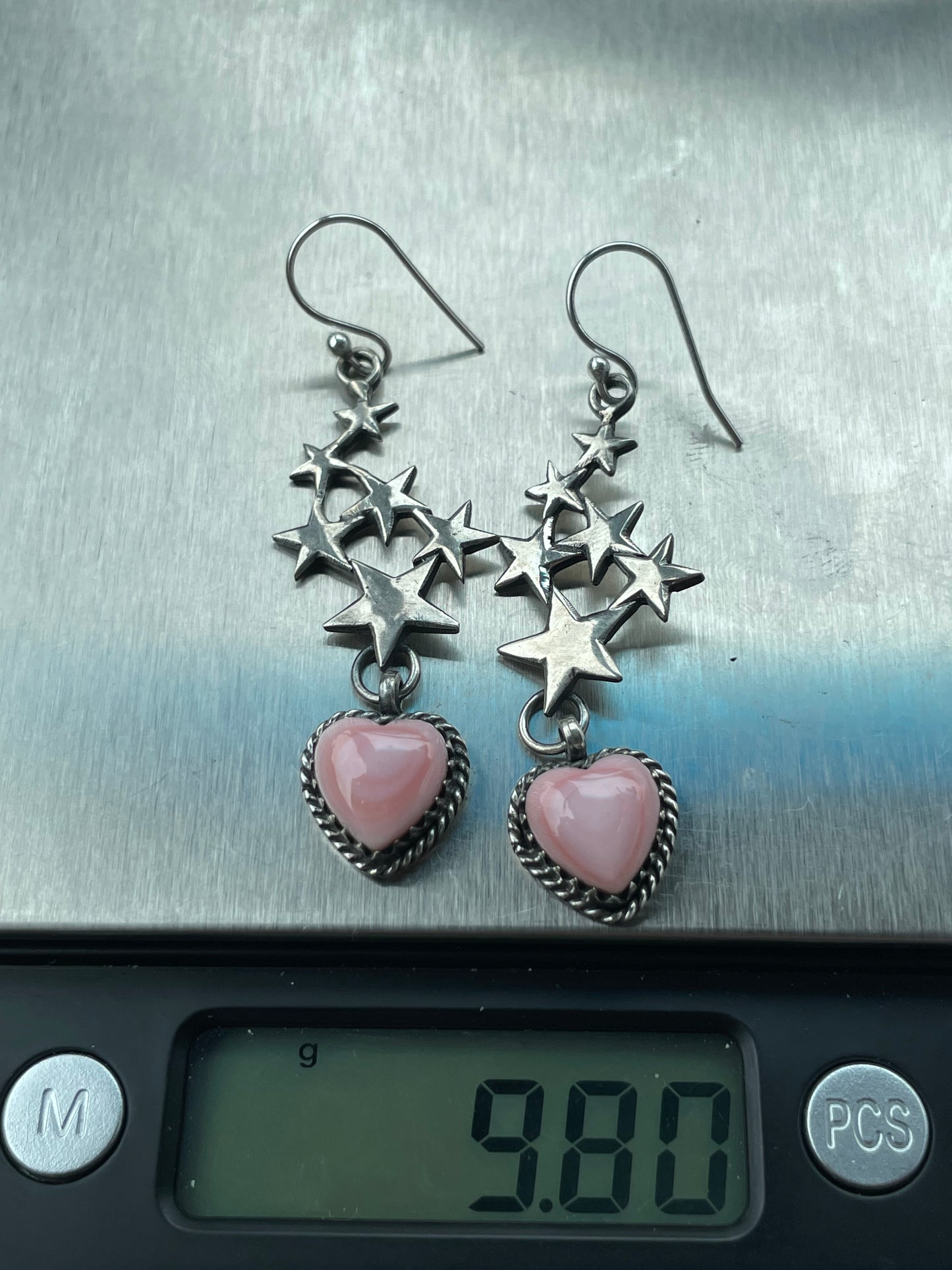Pink Conch Heart & Stars Dangle Earrings | 925 Sterling Silver B960
