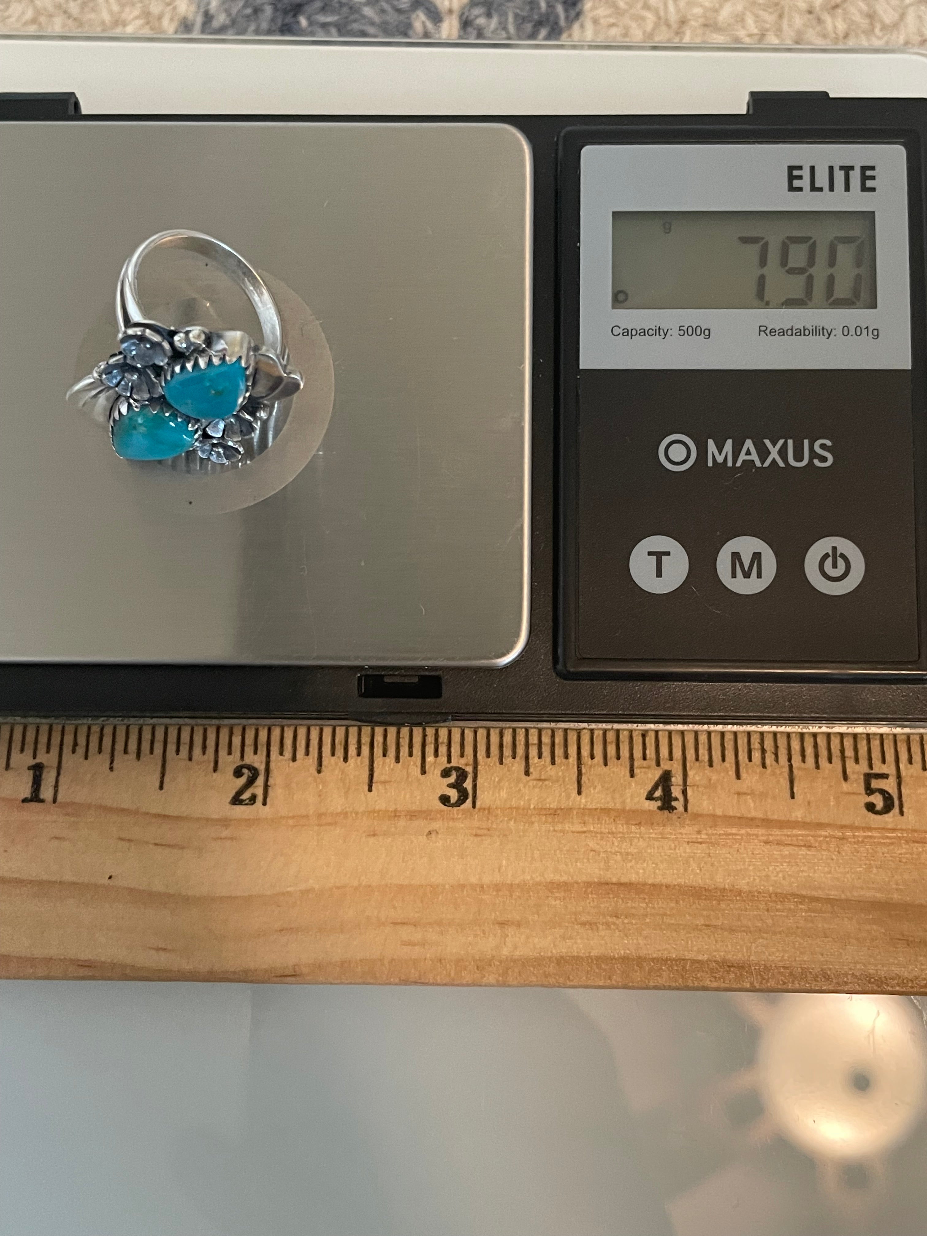 Kingman Turquoise Floral Ring Size 7.25 | 925 Sterling Silver G561