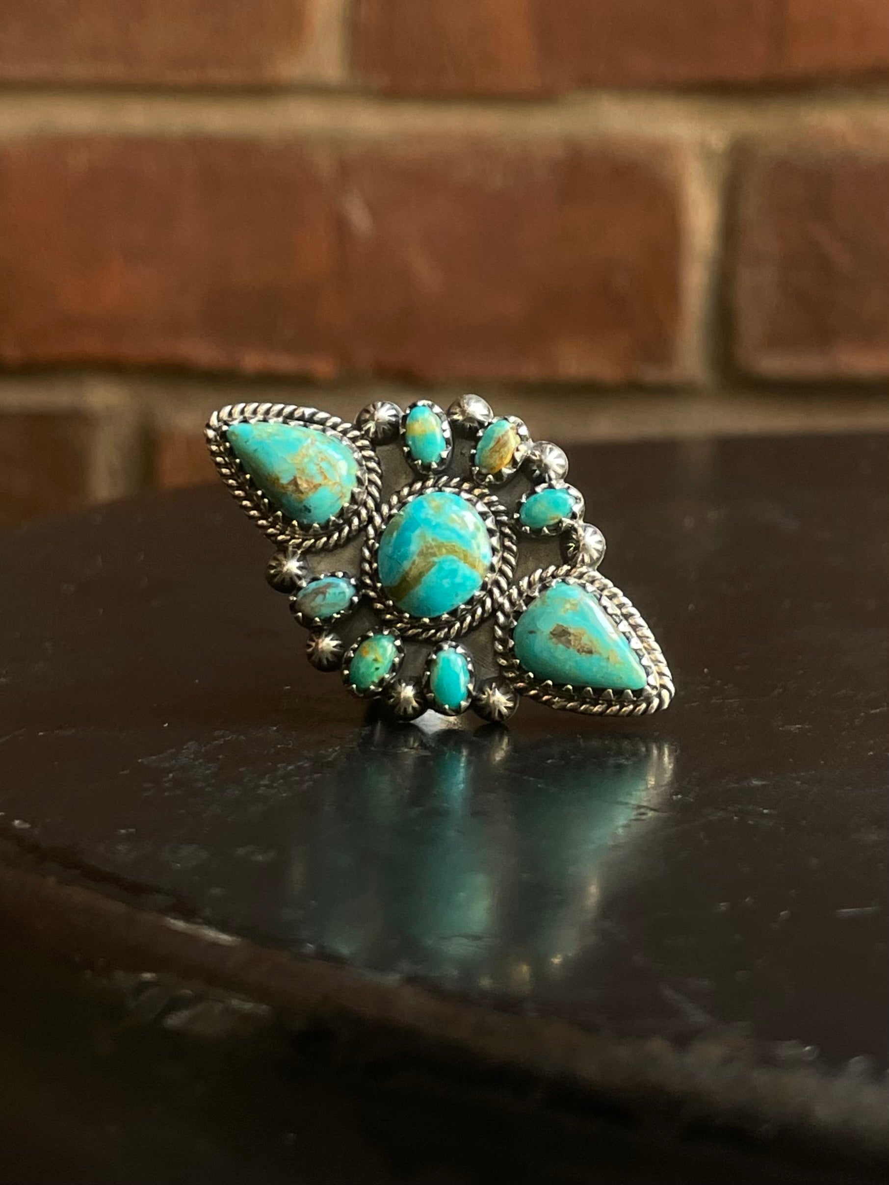 Kingman Turquoise Cluster Ring Size 8.25| 925 Sterling Silver G564