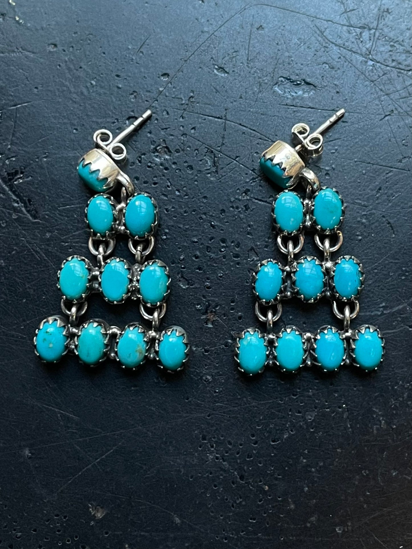 Kingman Turquoise Cluster Dangle Earrings | Sterling Silver E949