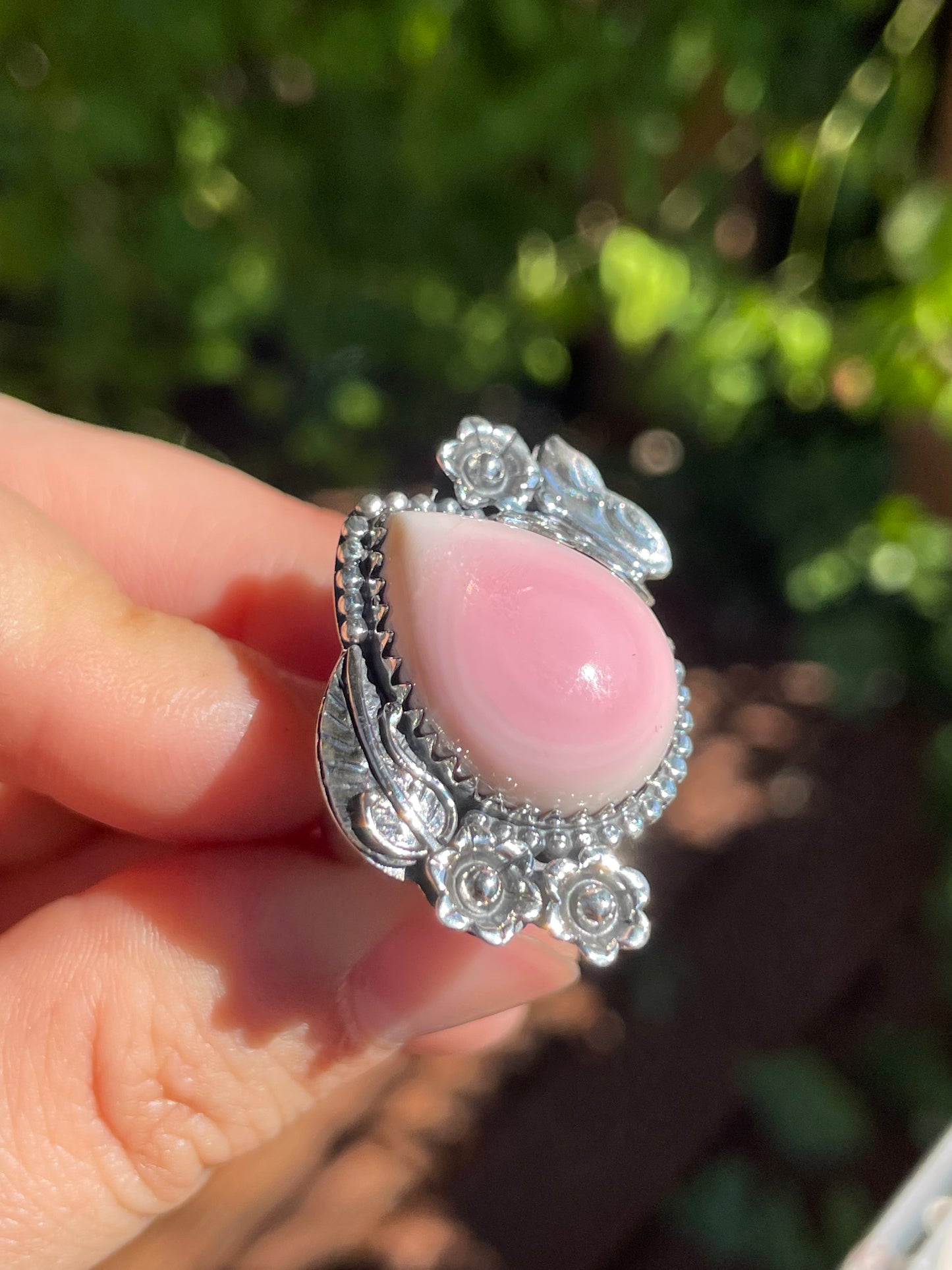 Pink Conch Flower Design Ring | 925 Sterling Silver | Size 7 Y92