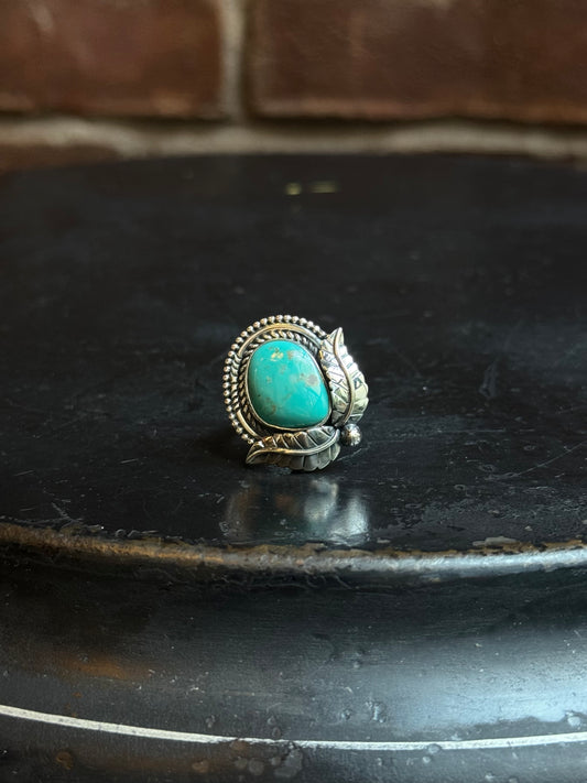 Turquoise Feather Ring | Sterling Silver | Size 7.5 | C118