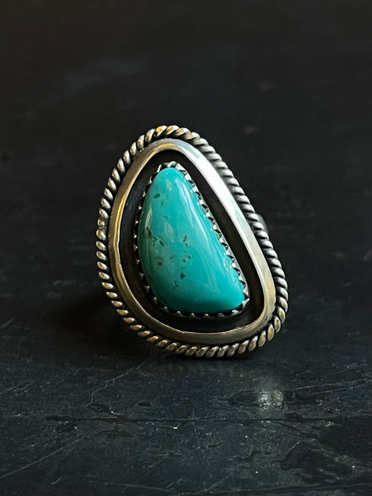Turquoise Rope Ring Size 7 | Sterling Silver E875