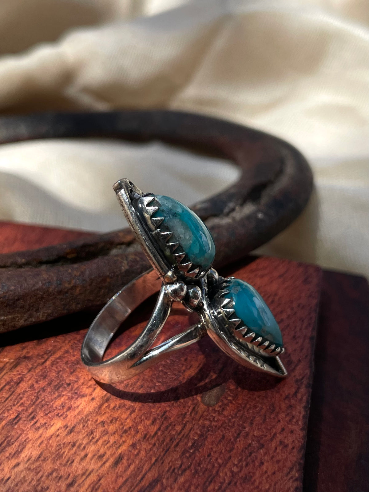 Turquoise Double Stone Ring Size 7 | 925 Sterling Silver C958