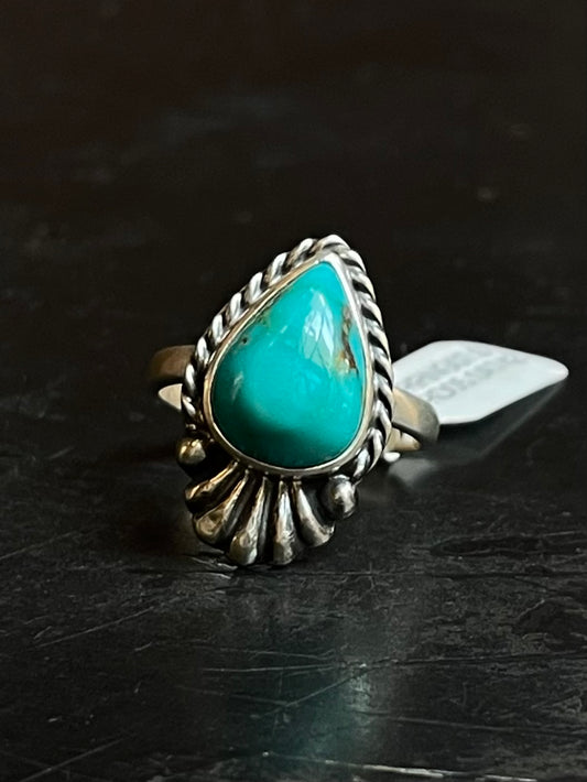 Kingman Turquoise Teardrop Ring | Sterling Silver | Size 7 | A742