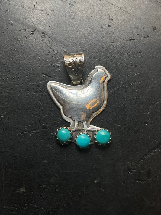 Turquoise Chicken Pendant | Sterling Silver E712