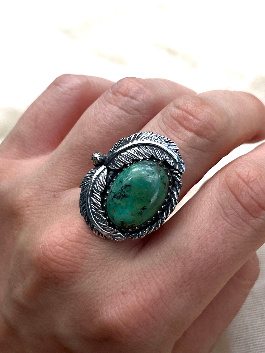 Turquoise Feather Ring Size 8.5 | 925 Sterling Silver C418