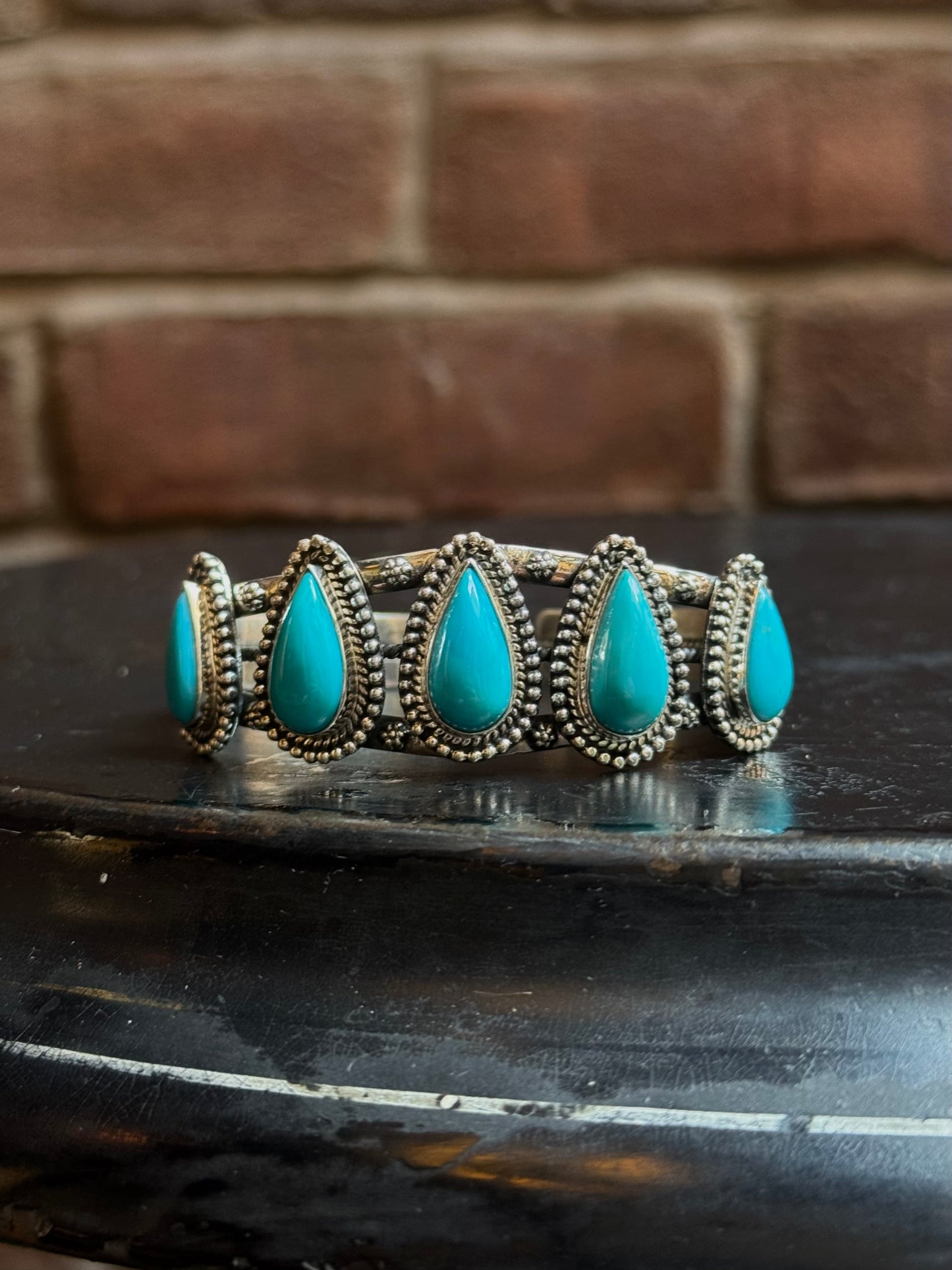Kingman Turquoise Tear Drop Cuff | Sterling Silver | A855