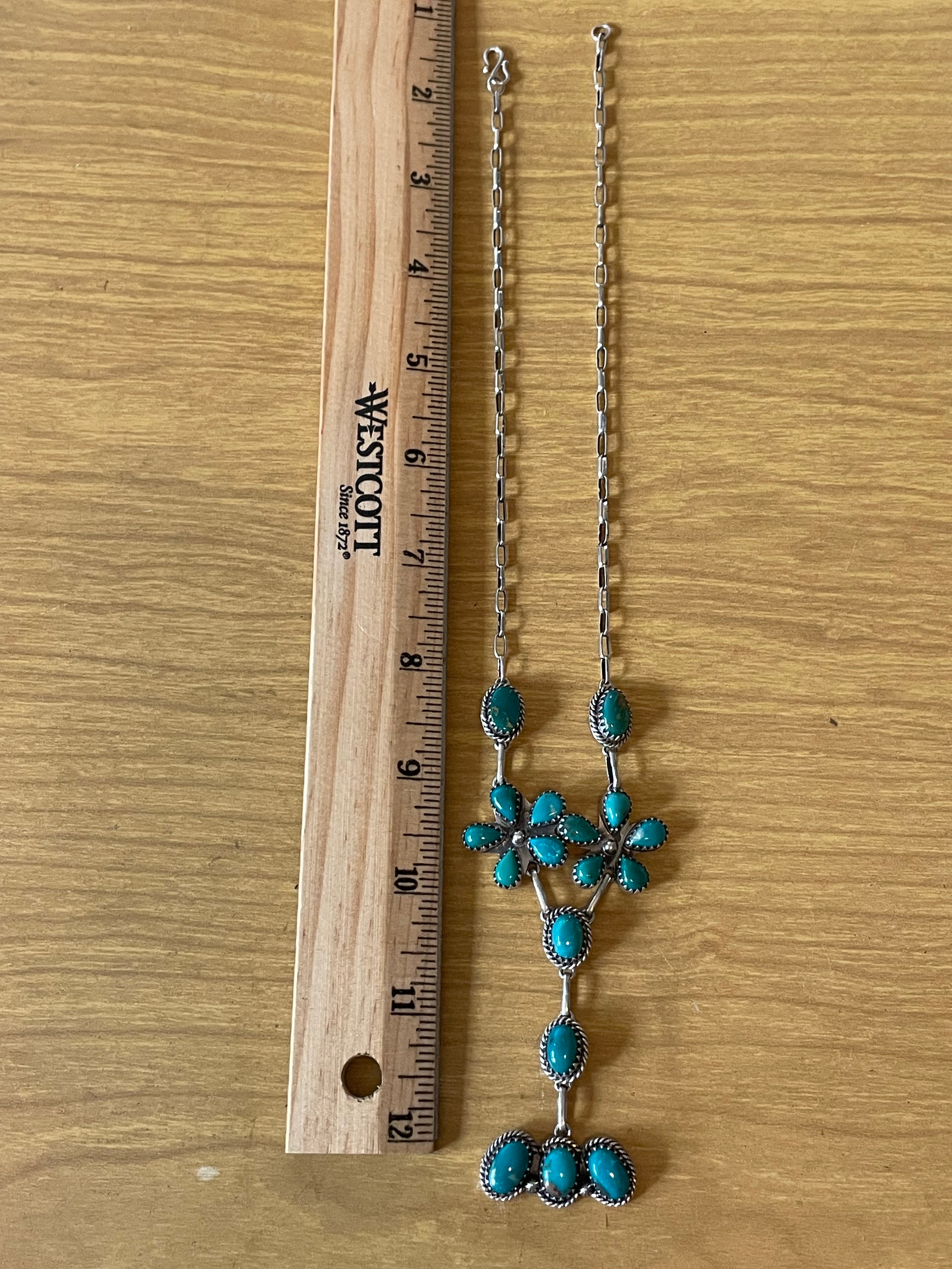 Kingman Turquoise Floral Lariat Necklace | 925 Sterling Silver G609