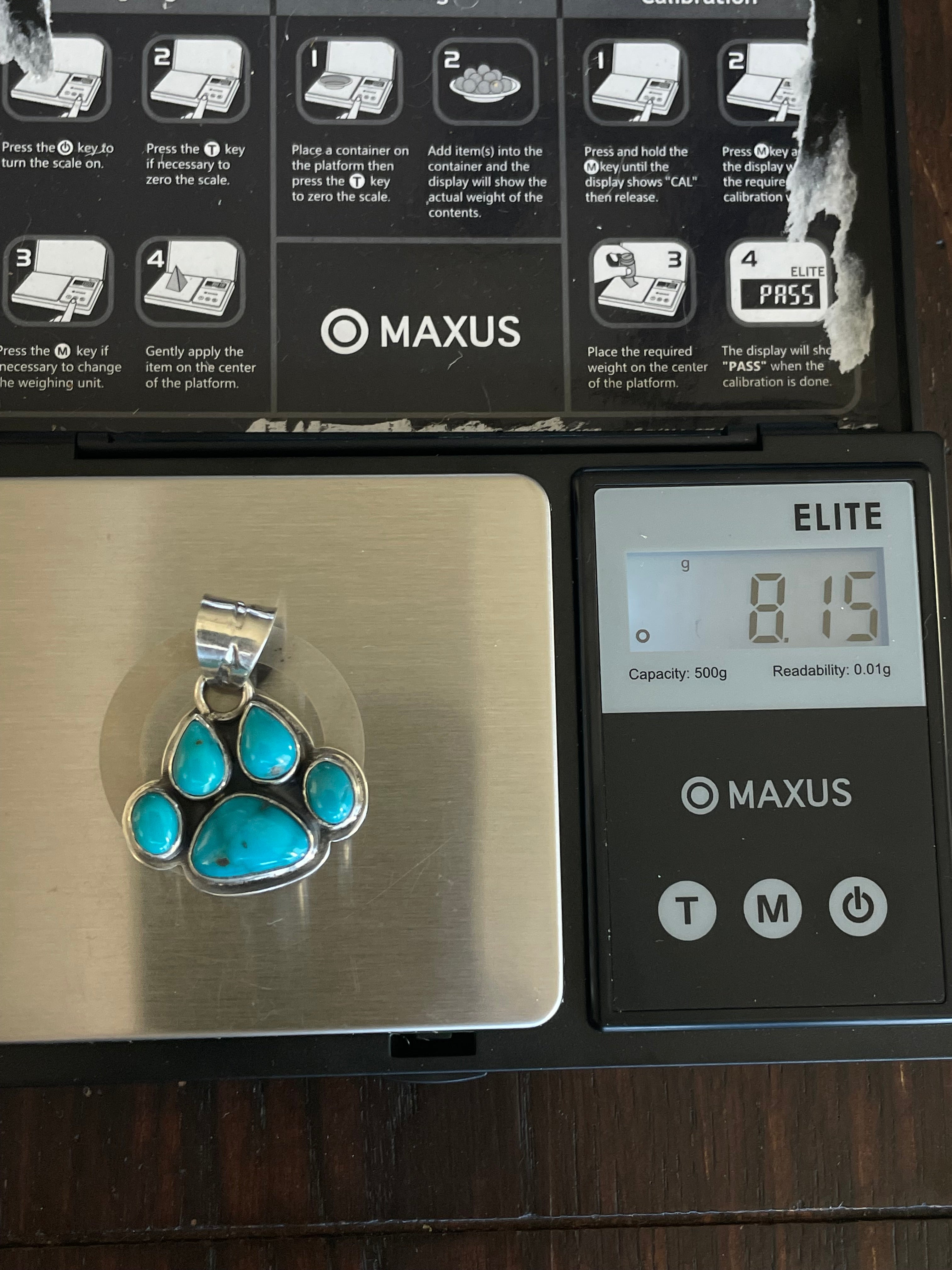 Turquoise Paw Print Pendant | Sterling Silver E707