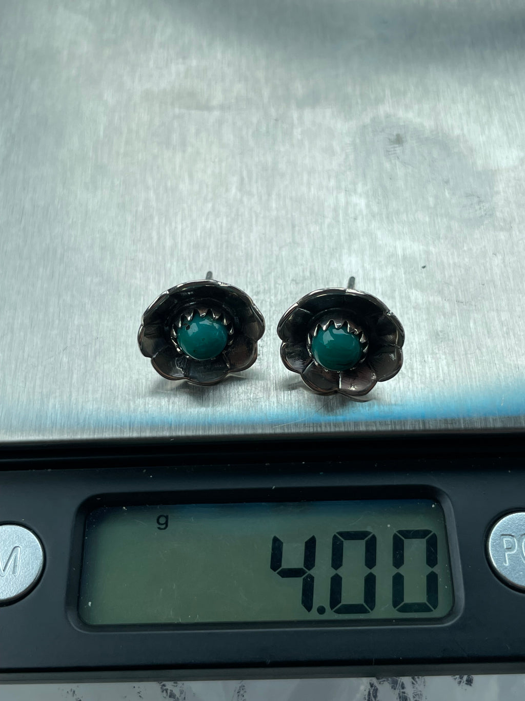 Kingman Turquoise Flower Stud Earrings | 925 Sterling Silver B959