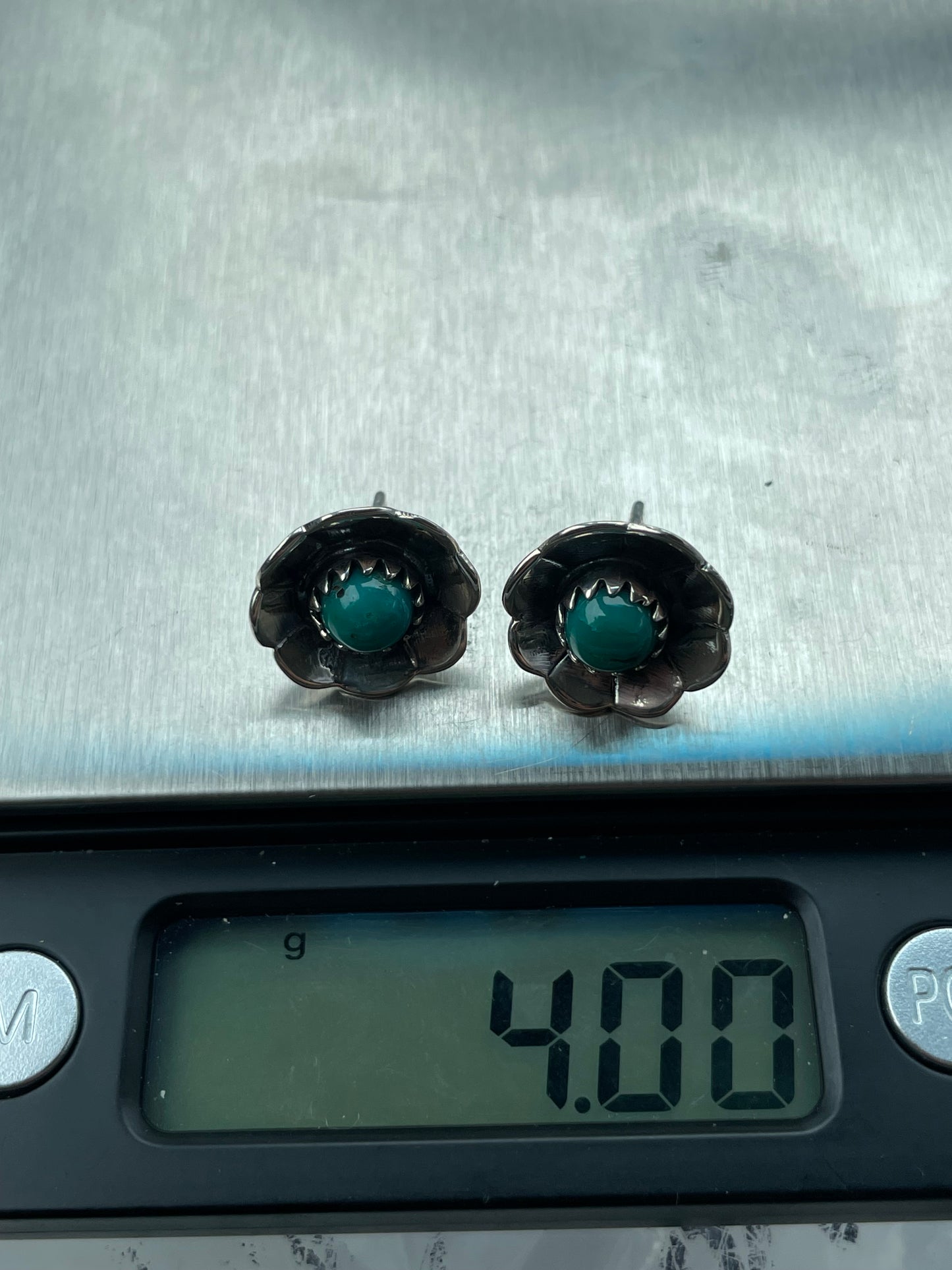 Kingman Turquoise Flower Stud Earrings | 925 Sterling Silver B959