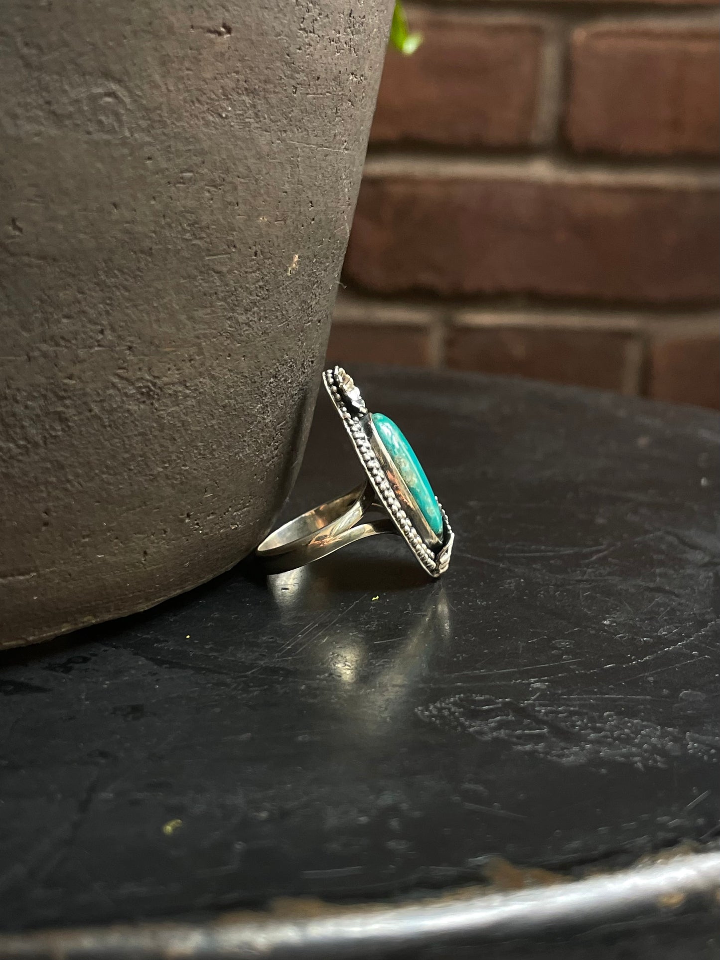 Kingman Turquoise Floral Ring | 925 Sterling Silver | Size 9 E292