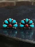 Turquoise Italian Coral Cluster Stud Earrings | Sterling Silver E650