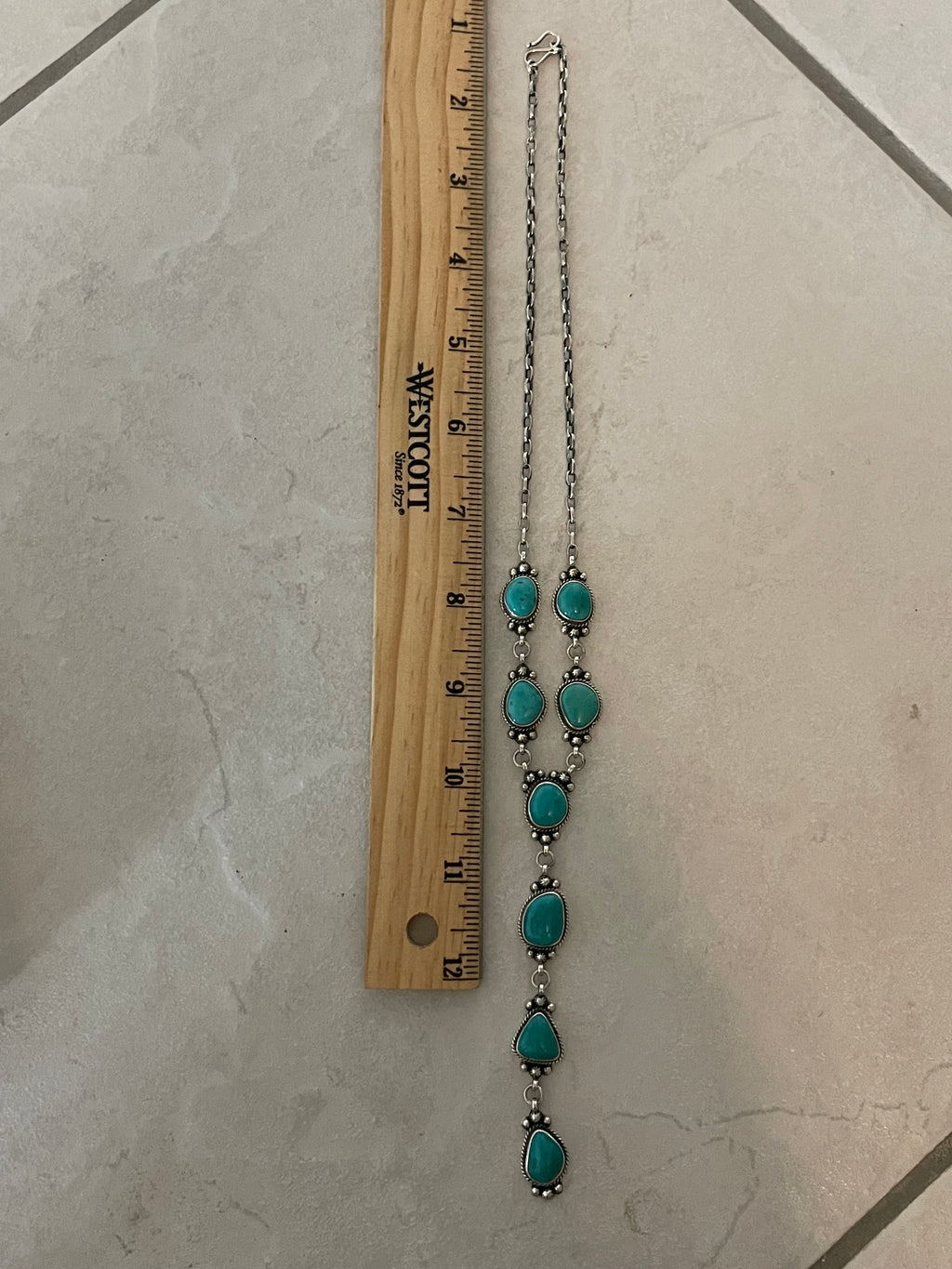 Kingman Turquoise Lariat Necklace | Sterling Silver | Handmade C848