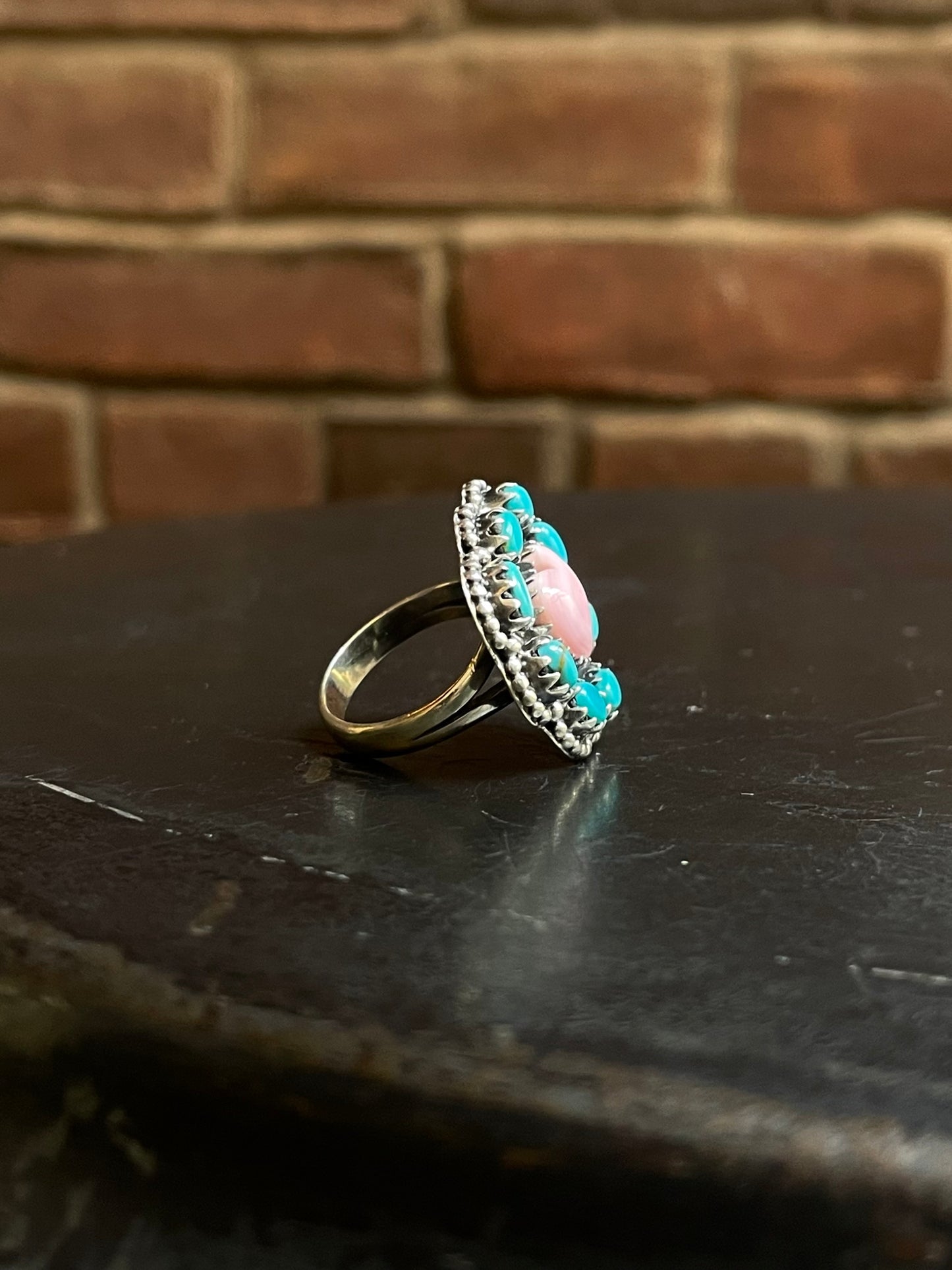 Pink Conch Turquoise Heart Ring Size 6 | Sterling Silver E896