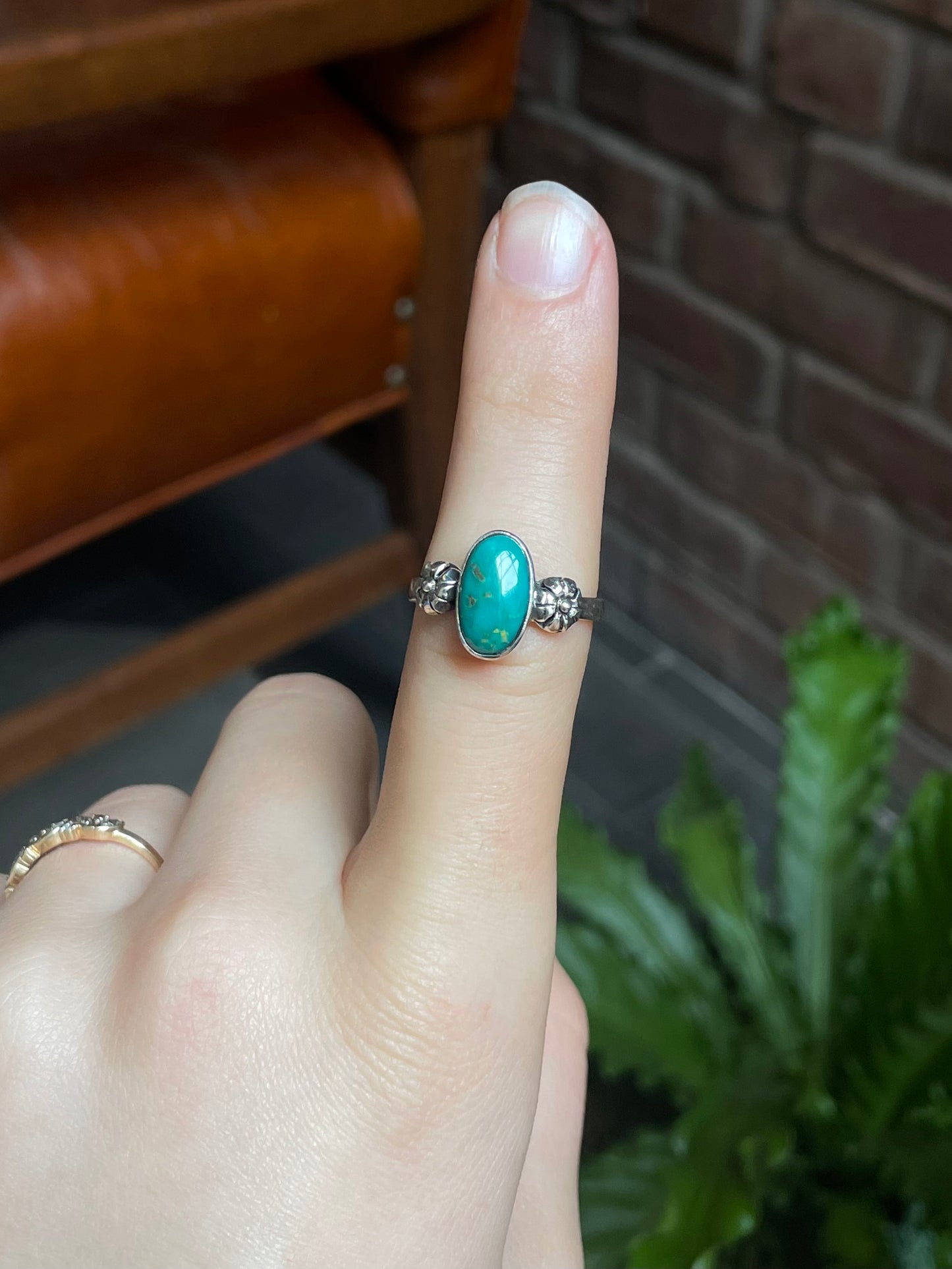 Turquoise Floral Ring | 925 Sterling Silver Size 8.75 E445