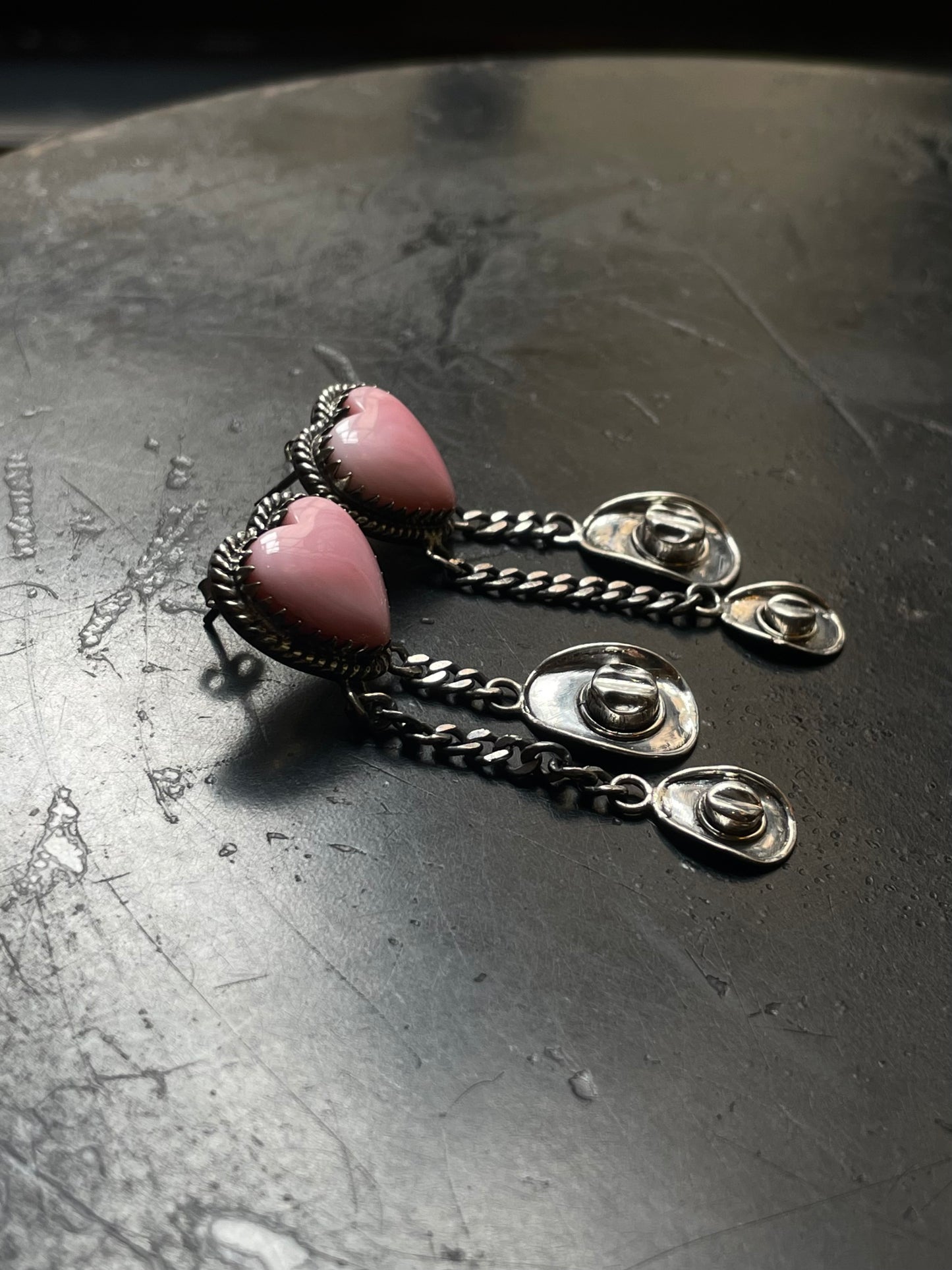 Pink Conch Heart Stud Earrings | Sterling Silver Cowboy Hat Dangle E800