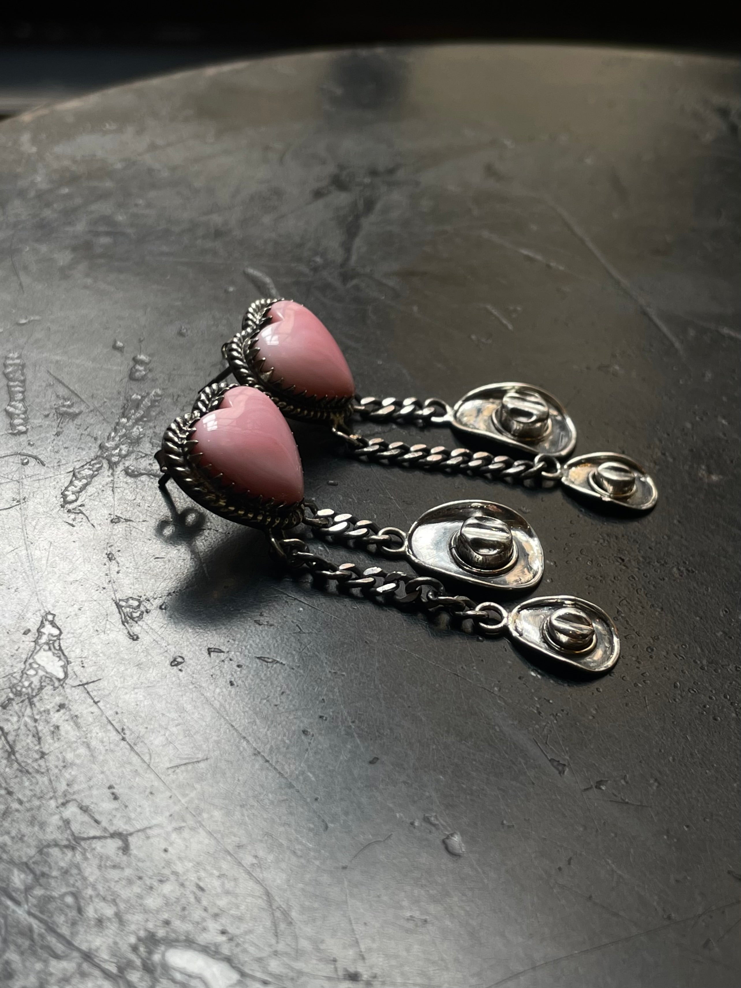 Pink Conch Heart Stud Earrings | Sterling Silver Cowboy Hat Dangle E802