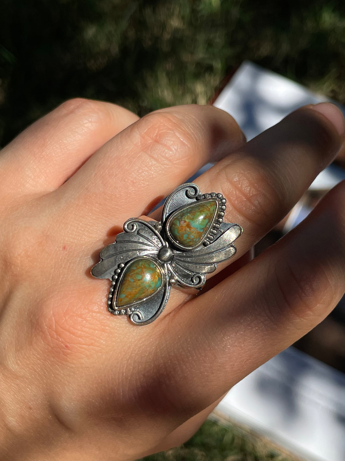 Turquoise Florl Ring | 925 Sterling Silver | Size 9.25 D350