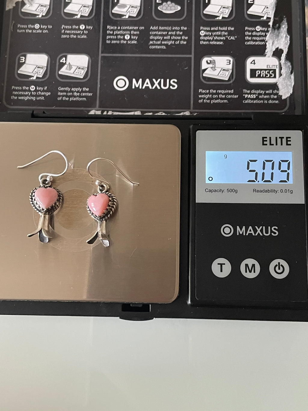 Pink Conch Squash Blossom Earrings | Heart Drop Hook E678