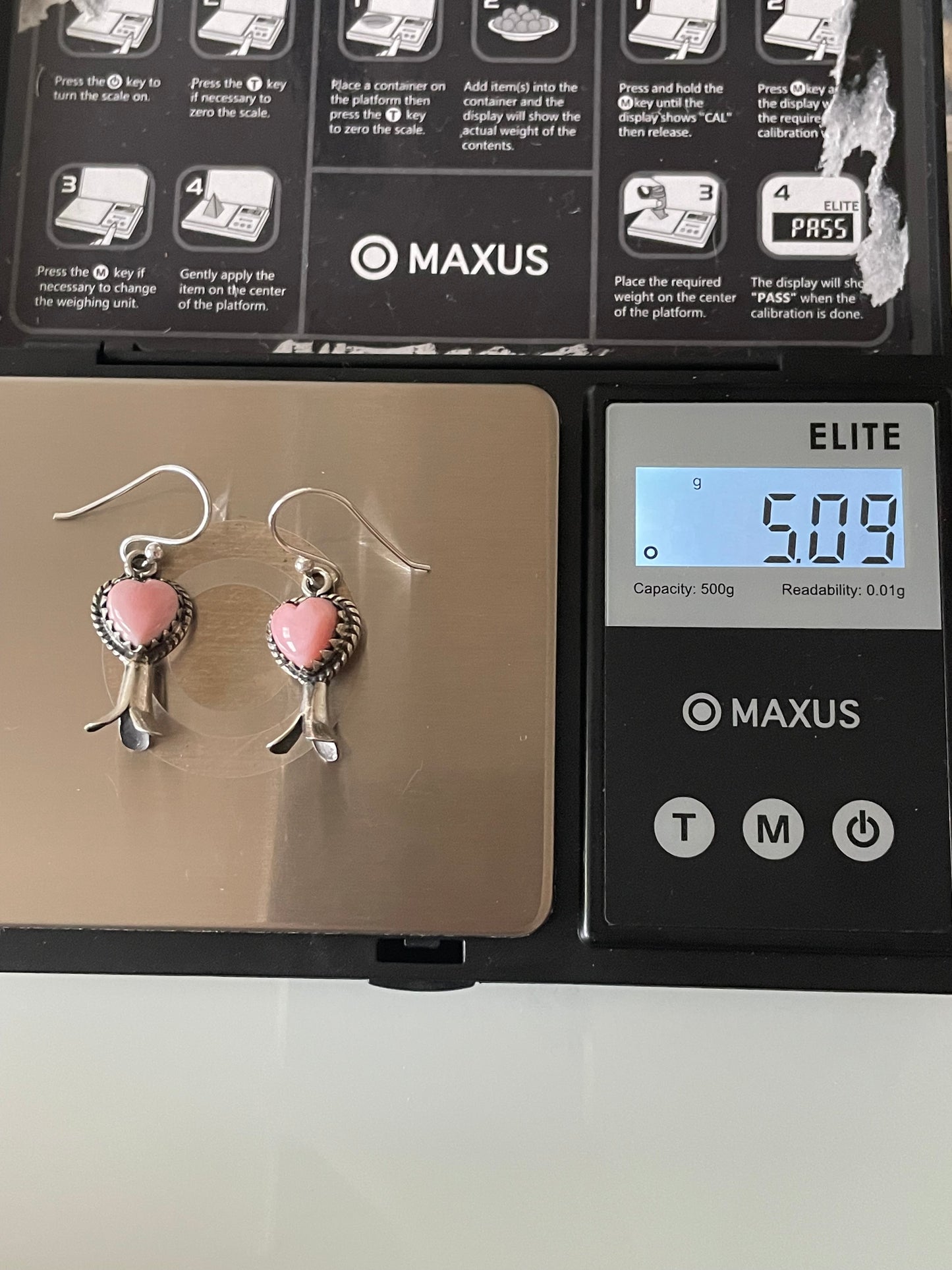 Pink Conch Squash Blossom Earrings | Heart Drop Hook E678