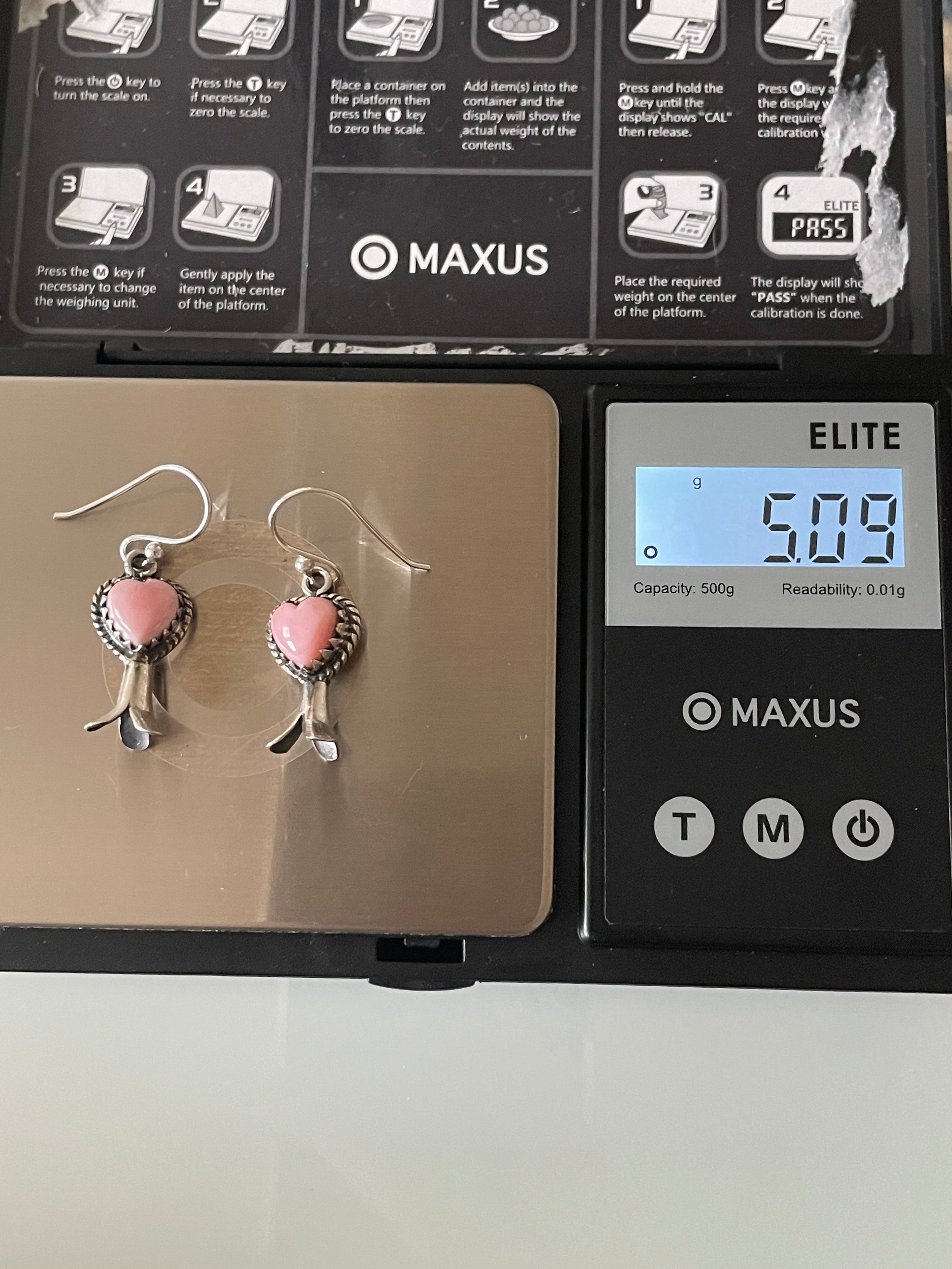 Pink Conch Squash Blossom Earrings | Heart Drop Hook E678