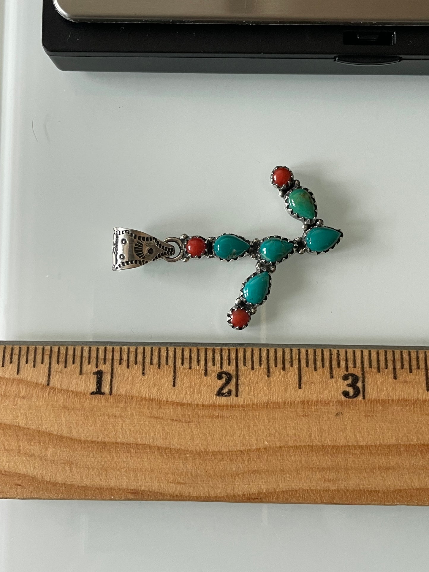Turquoise Coral Cactus Pendant | 925 Sterling Silver E521