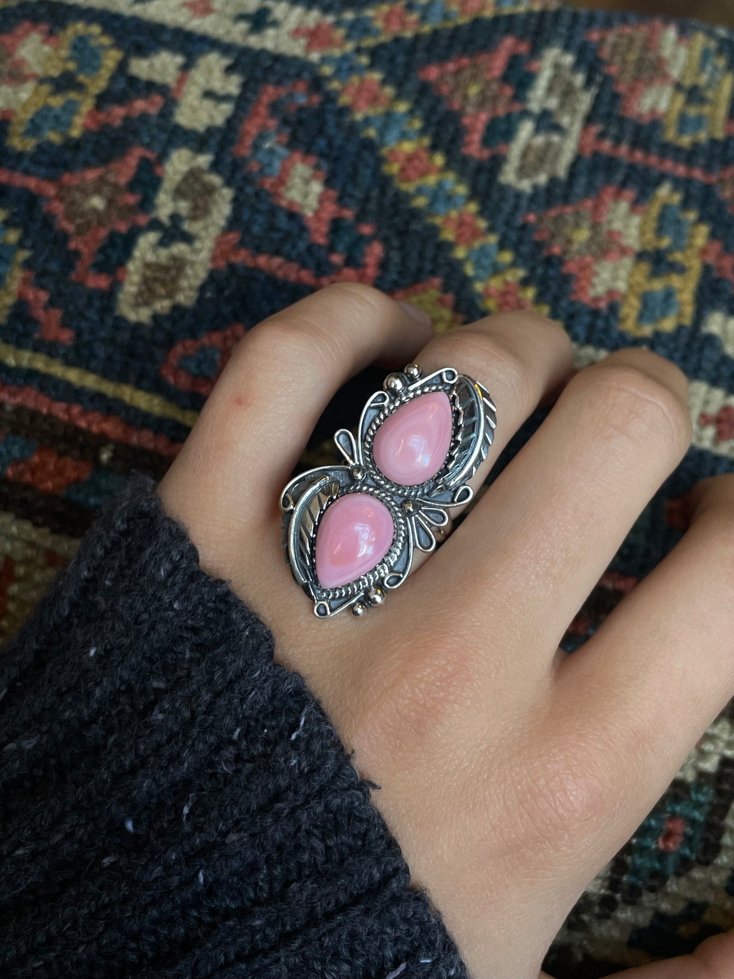 Pink Conch Feather Ring Size 6 | 925 Sterling Silver C580