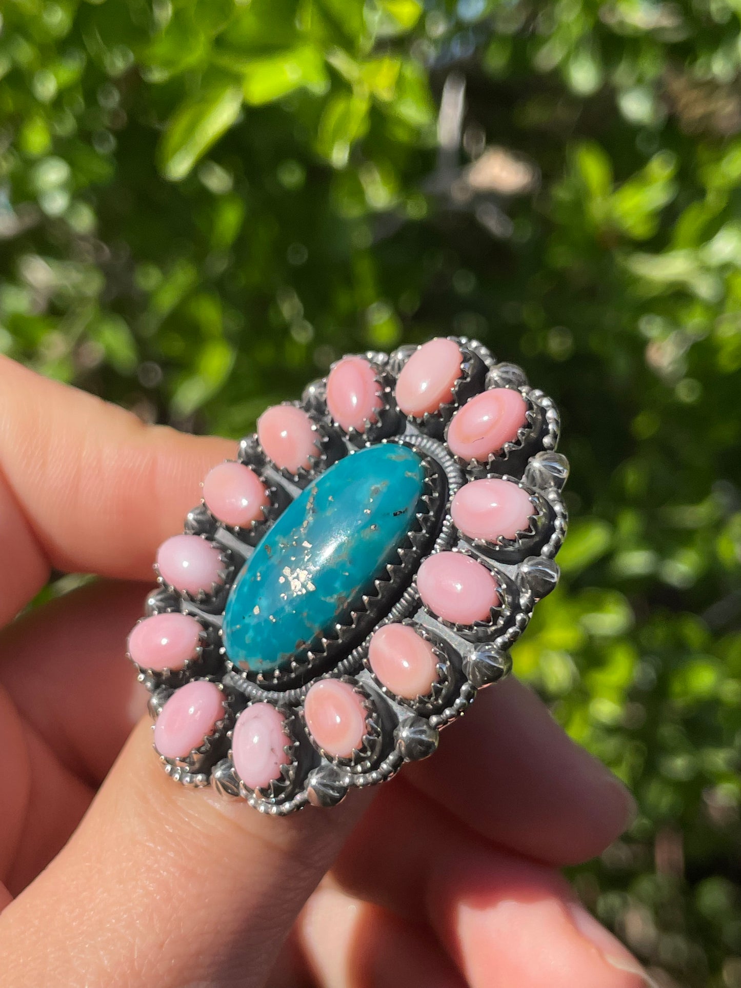 Turquoise & Pink Conch Ring Size 9 | 925 Sterling Silver B585