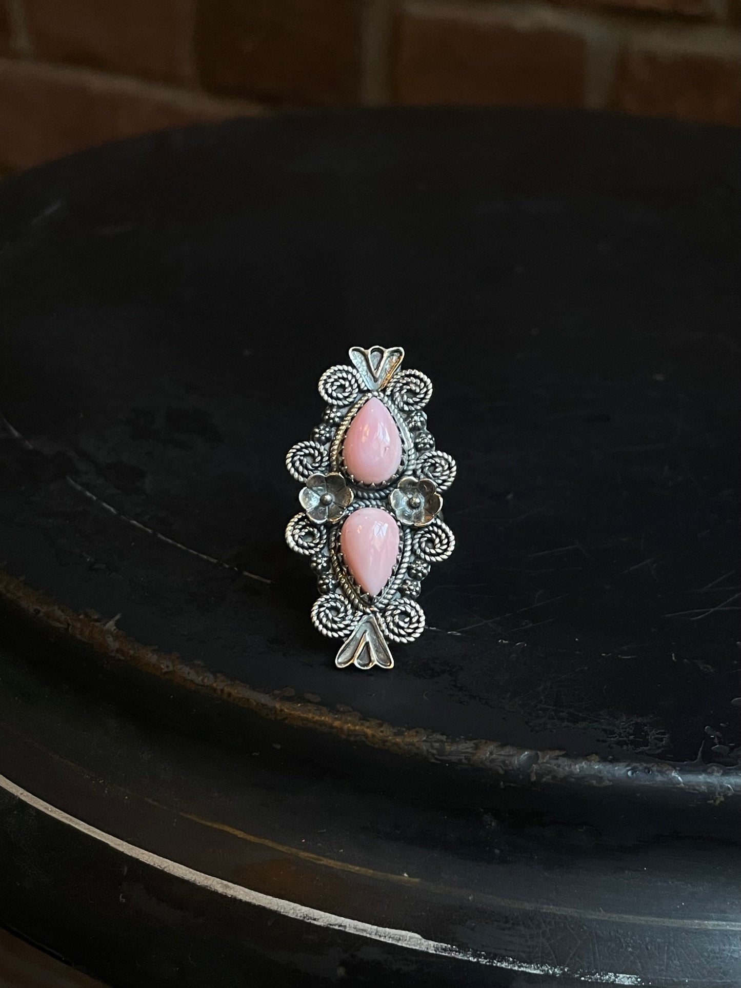 Pink Conch Double Stone Ring Size 7 | 925 Sterling Silver C548