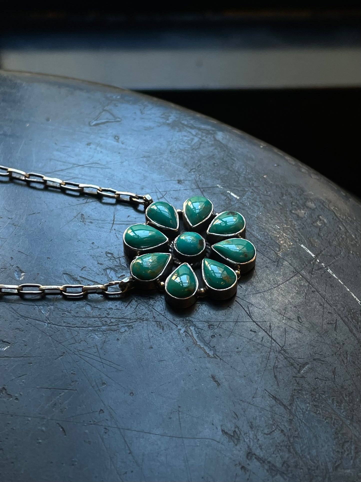 Kingman Turquoise Cluster Necklace | Sterling Silver E829